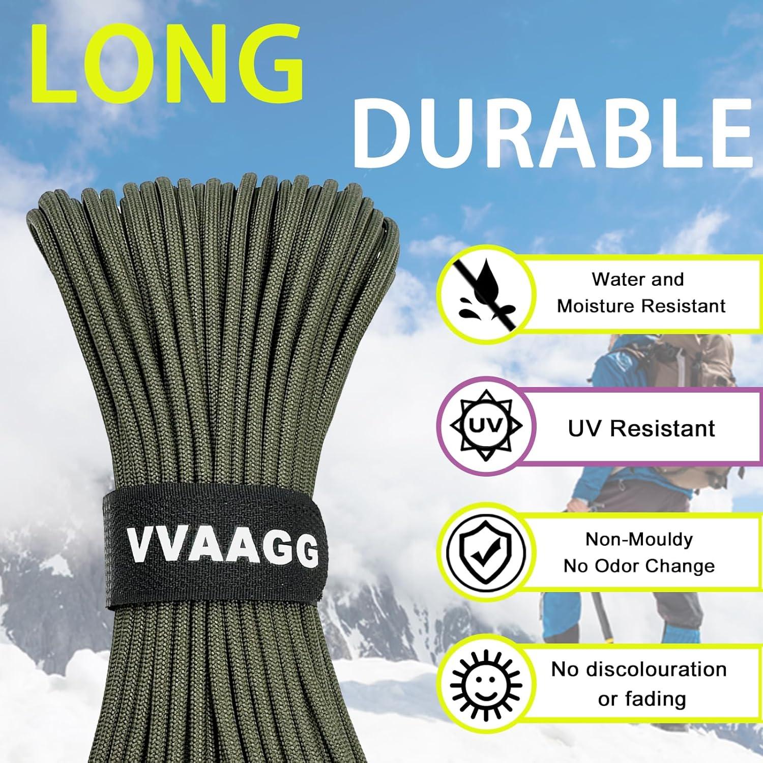 imageVVAAGG 1000 White Paracord Rope 100FT 4mm Utility Parachute Cord 12 Strand Nylon Camping Rope Tent Rope Clothsline RopeArmy Green