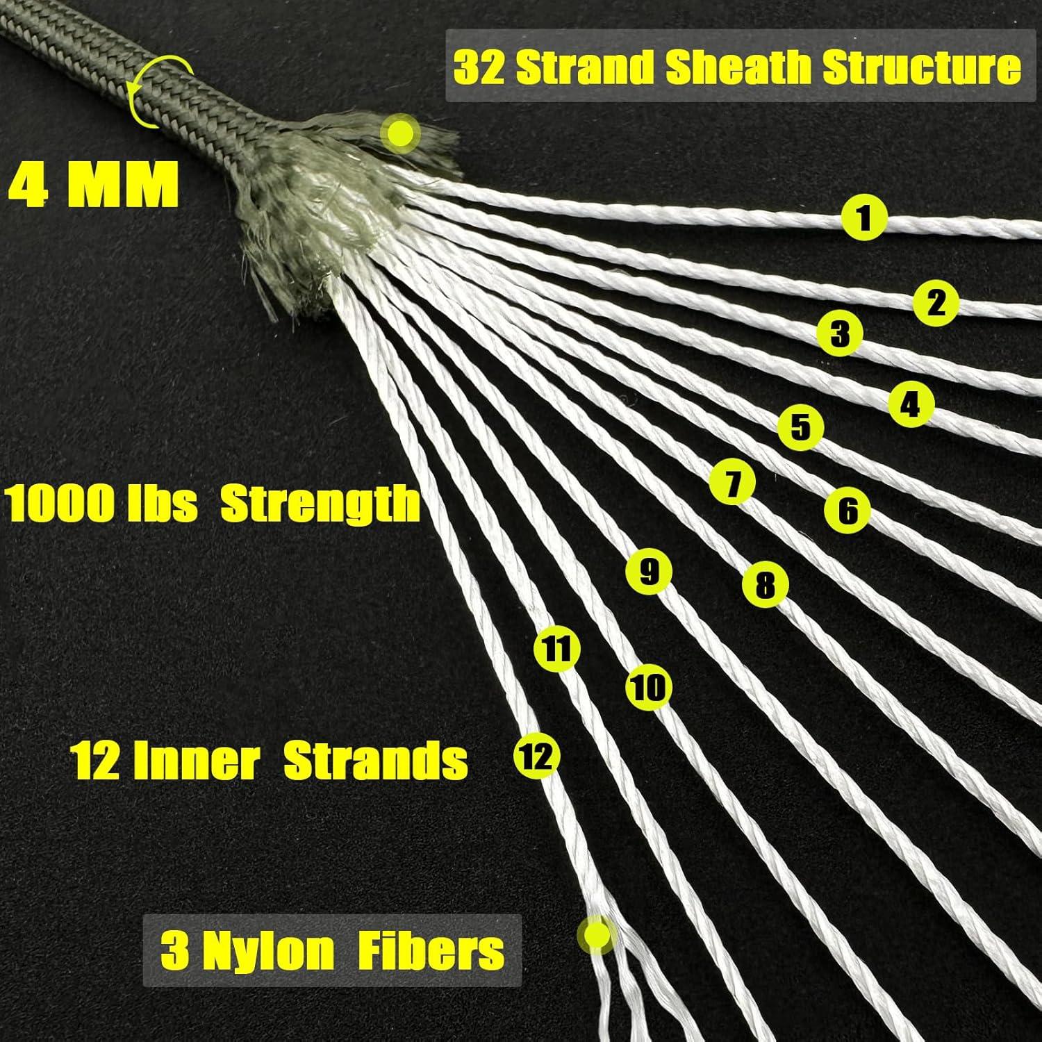 imageVVAAGG 1000 White Paracord Rope 100FT 4mm Utility Parachute Cord 12 Strand Nylon Camping Rope Tent Rope Clothsline RopeArmy Green