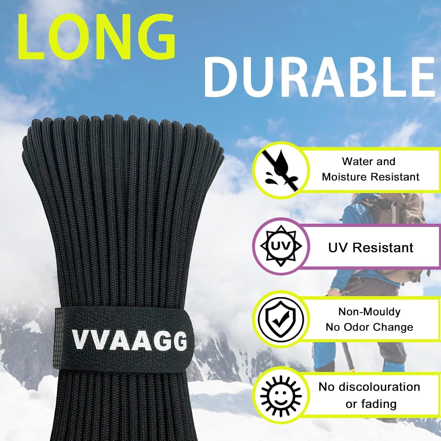 imageVVAAGG 1000 White Paracord Rope 100FT 4mm Utility Parachute Cord 12 Strand Nylon Camping Rope Tent Rope Clothsline RopeBL