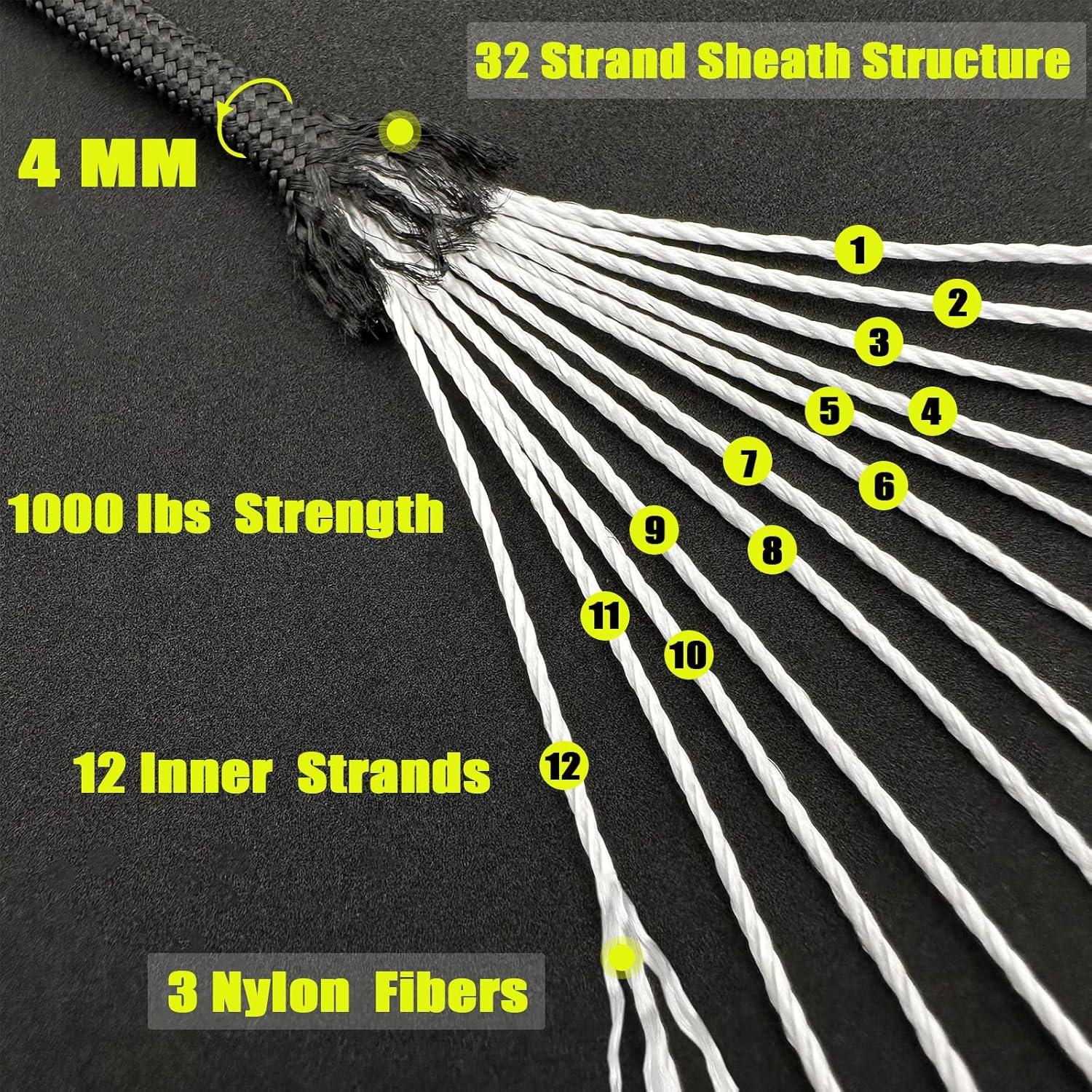 imageVVAAGG 1000 White Paracord Rope 100FT 4mm Utility Parachute Cord 12 Strand Nylon Camping Rope Tent Rope Clothsline RopeBL