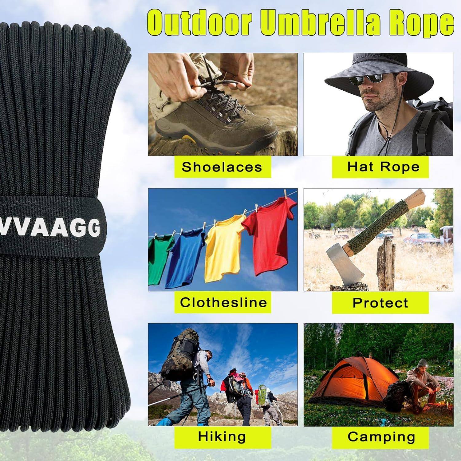 imageVVAAGG 1000 White Paracord Rope 100FT 4mm Utility Parachute Cord 12 Strand Nylon Camping Rope Tent Rope Clothsline RopeBlack