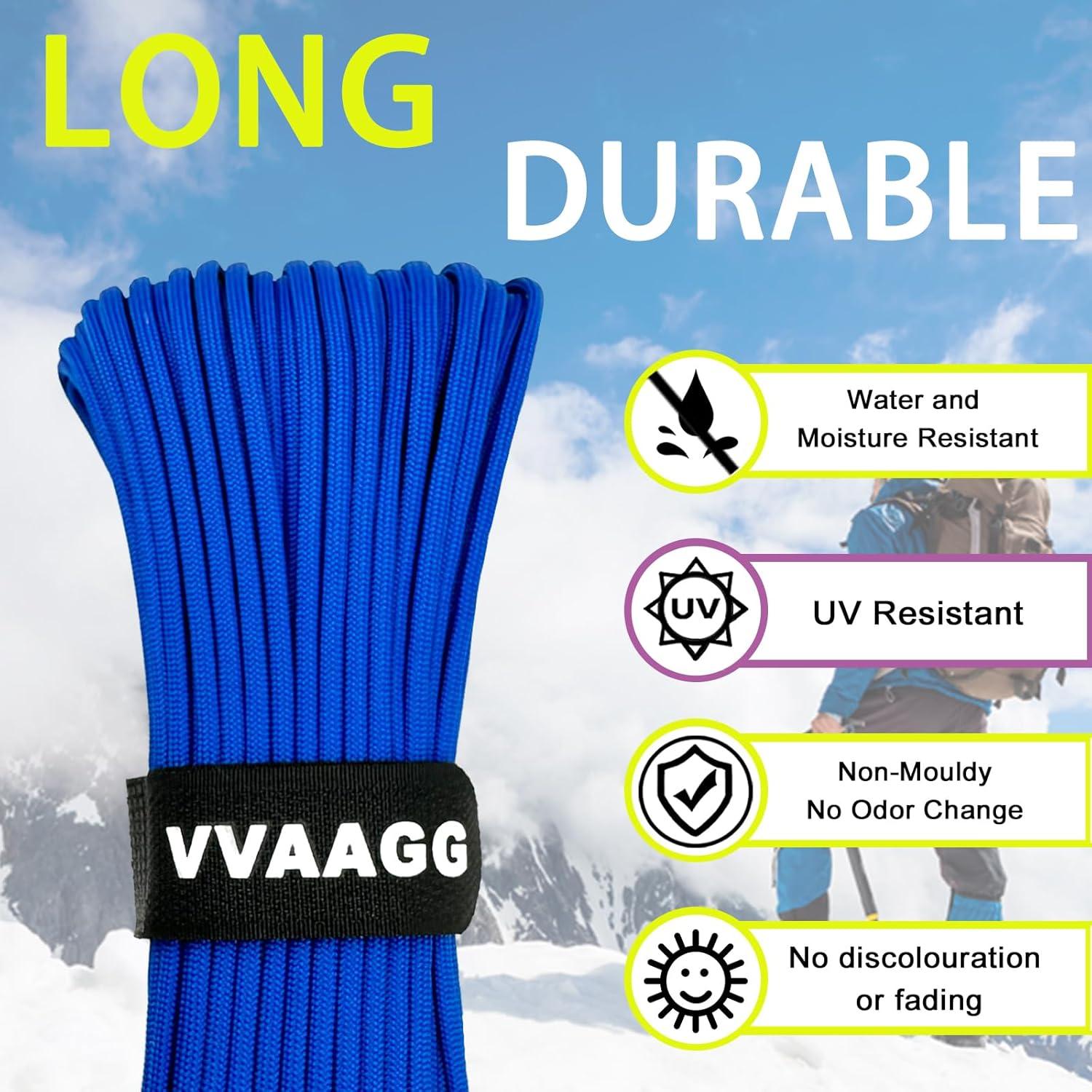 imageVVAAGG 1000 White Paracord Rope 100FT 4mm Utility Parachute Cord 12 Strand Nylon Camping Rope Tent Rope Clothsline RopeBlue