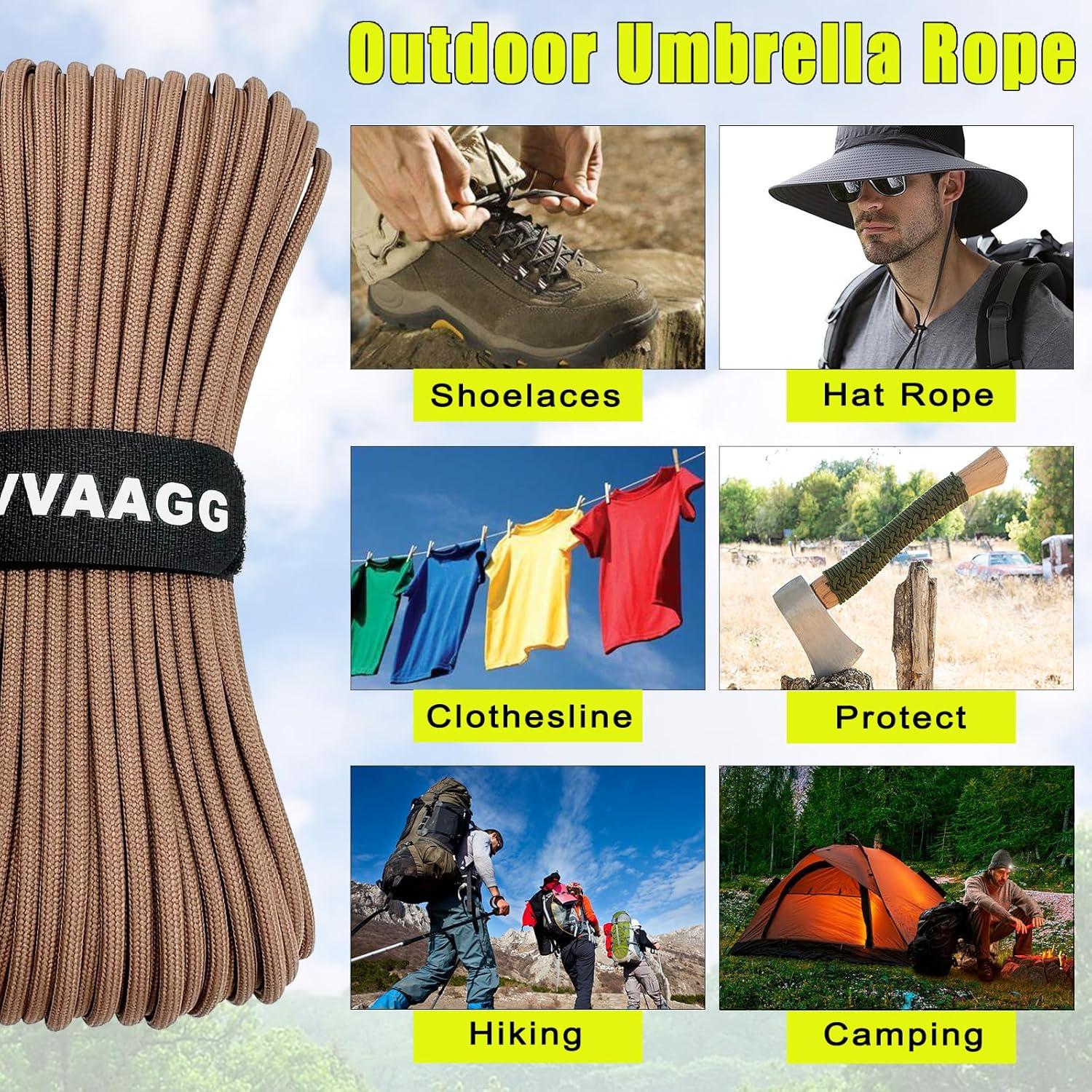 imageVVAAGG 1000 White Paracord Rope 100FT 4mm Utility Parachute Cord 12 Strand Nylon Camping Rope Tent Rope Clothsline RopeBrown