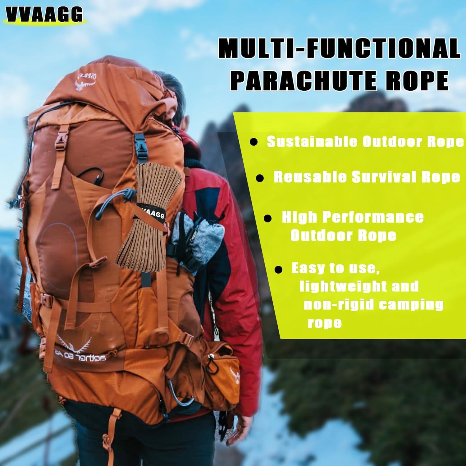 imageVVAAGG 1000 White Paracord Rope 100FT 4mm Utility Parachute Cord 12 Strand Nylon Camping Rope Tent Rope Clothsline RopeBrown