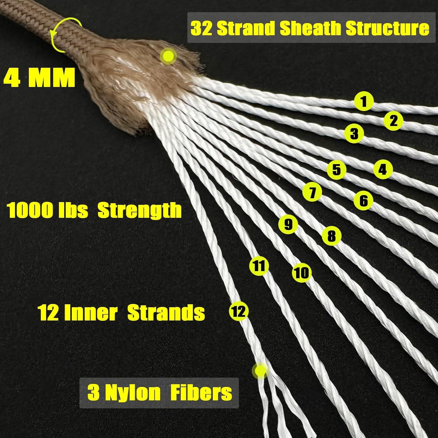 imageVVAAGG 1000 White Paracord Rope 100FT 4mm Utility Parachute Cord 12 Strand Nylon Camping Rope Tent Rope Clothsline RopeBrown
