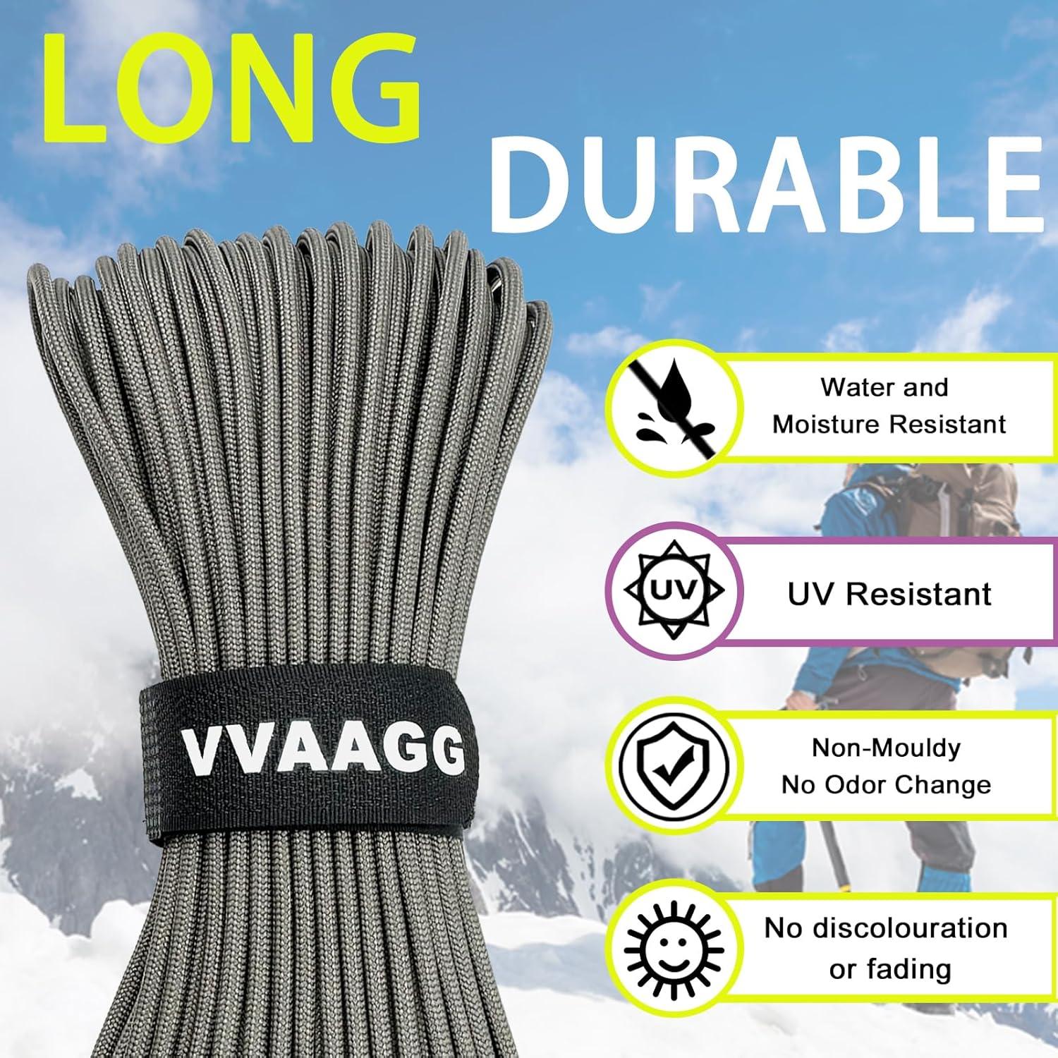 imageVVAAGG 1000 White Paracord Rope 100FT 4mm Utility Parachute Cord 12 Strand Nylon Camping Rope Tent Rope Clothsline RopeGray