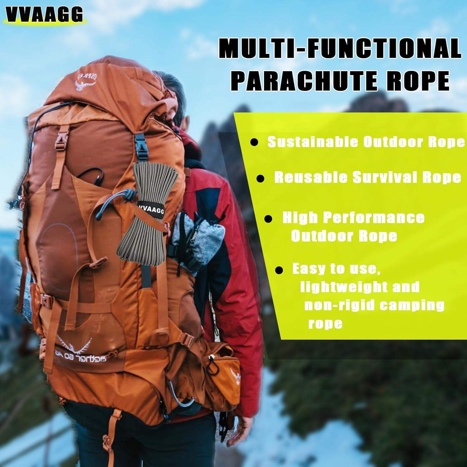 imageVVAAGG 1000 White Paracord Rope 100FT 4mm Utility Parachute Cord 12 Strand Nylon Camping Rope Tent Rope Clothsline RopeGray