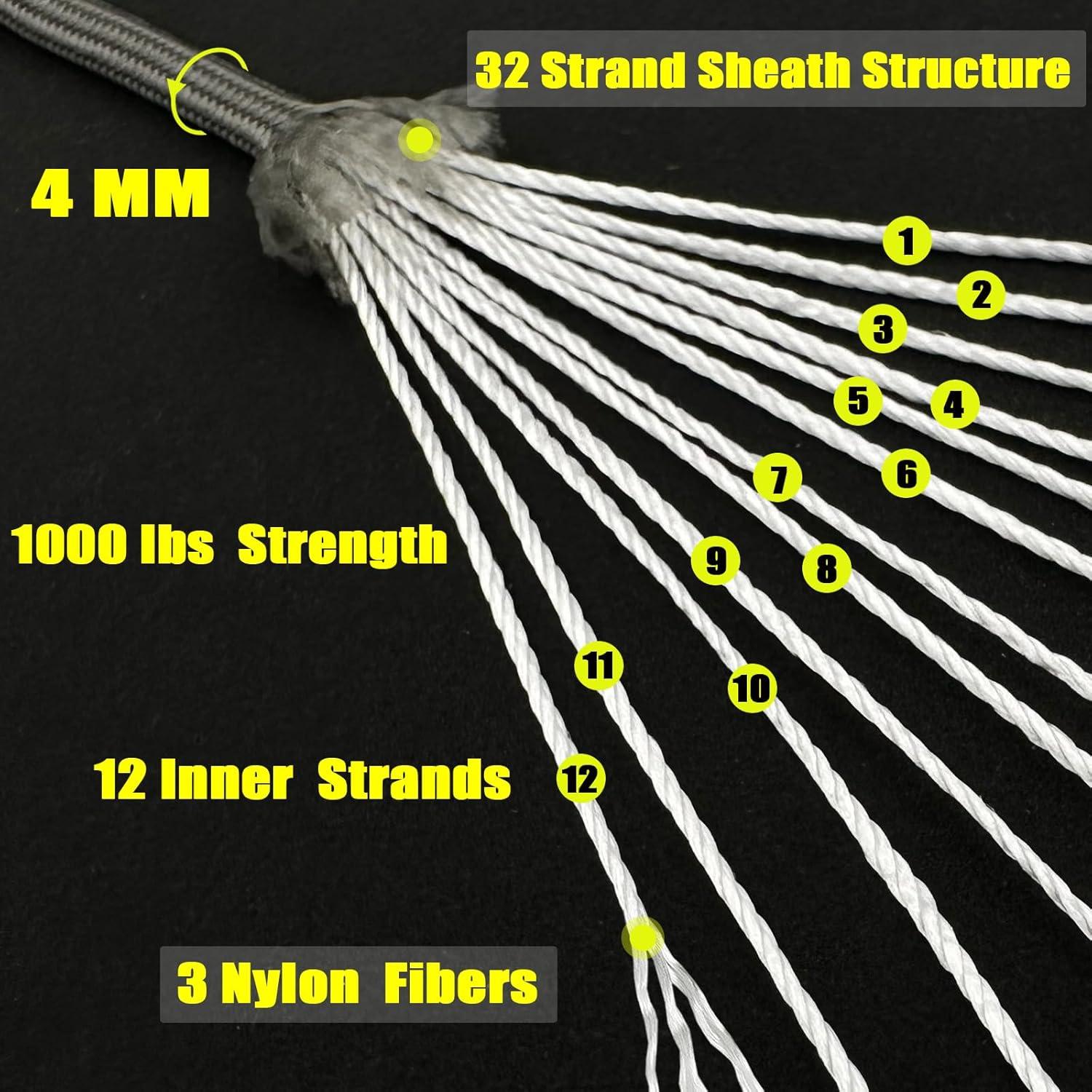 imageVVAAGG 1000 White Paracord Rope 100FT 4mm Utility Parachute Cord 12 Strand Nylon Camping Rope Tent Rope Clothsline RopeGray