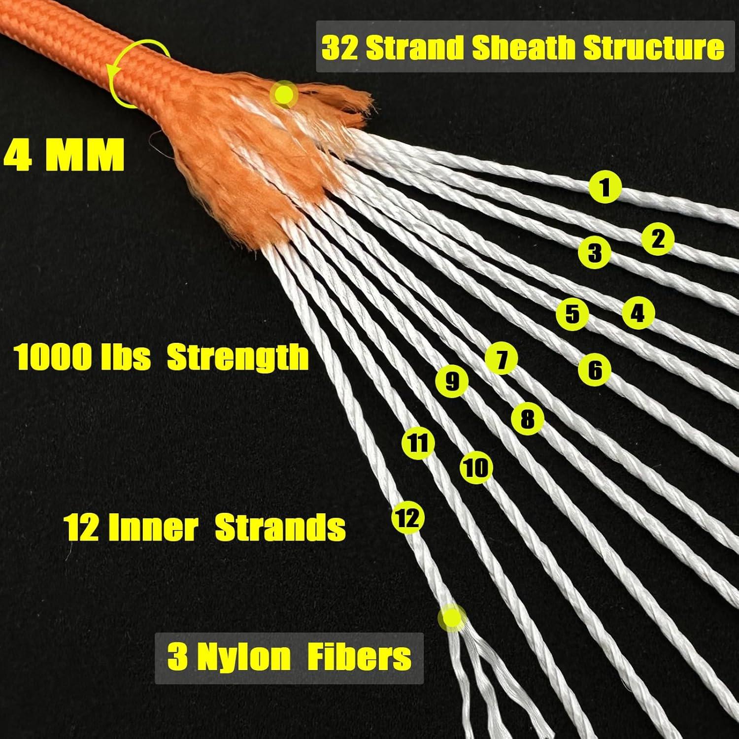 imageVVAAGG 1000 White Paracord Rope 100FT 4mm Utility Parachute Cord 12 Strand Nylon Camping Rope Tent Rope Clothsline RopeOrange