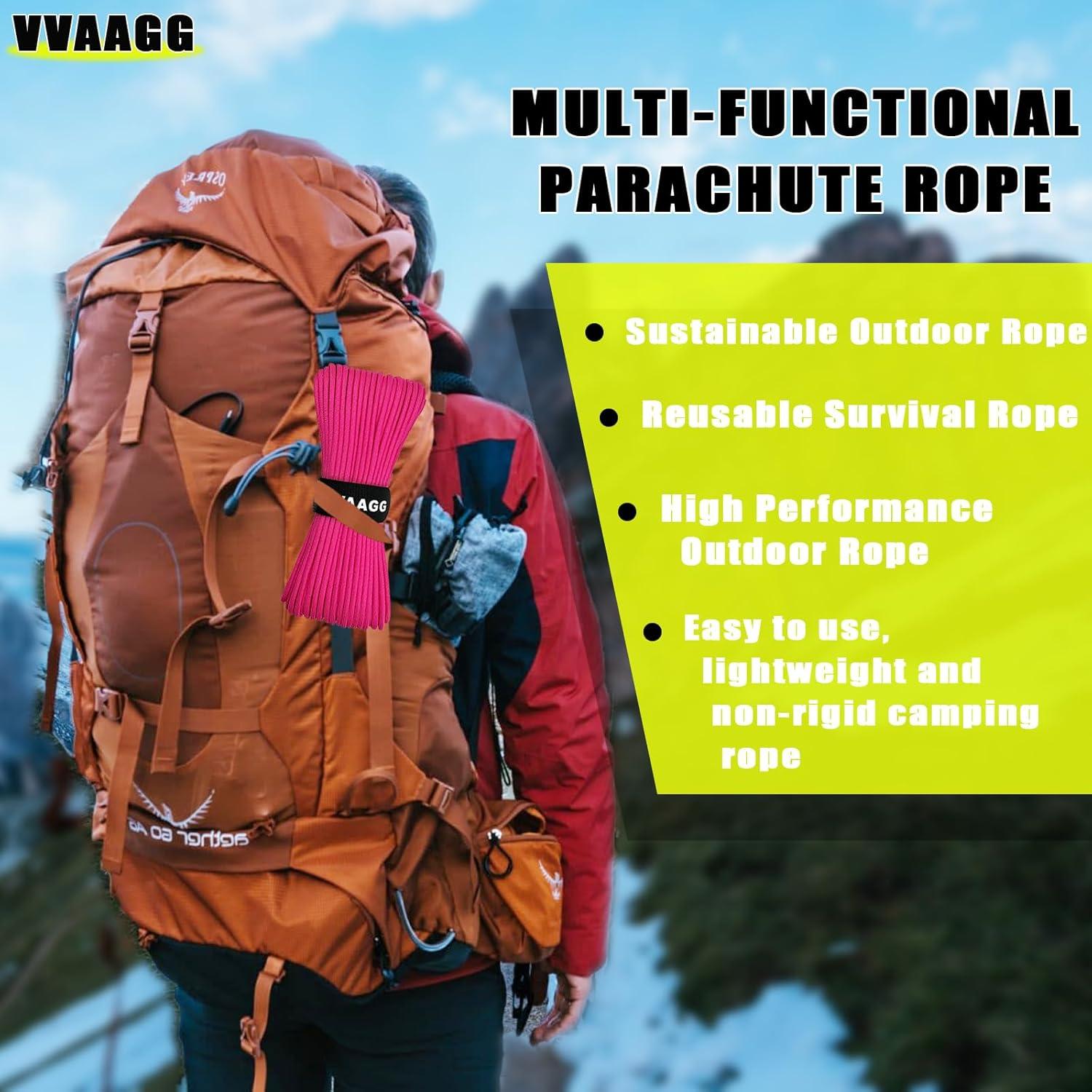 imageVVAAGG 1000 White Paracord Rope 100FT 4mm Utility Parachute Cord 12 Strand Nylon Camping Rope Tent Rope Clothsline RopePink