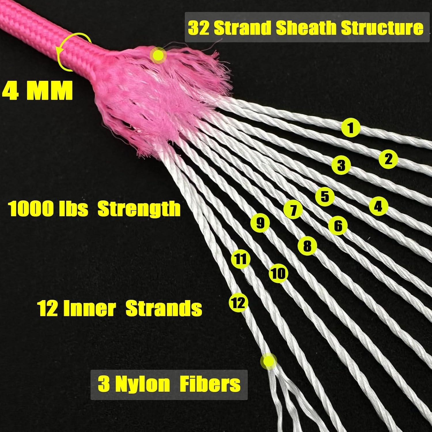 imageVVAAGG 1000 White Paracord Rope 100FT 4mm Utility Parachute Cord 12 Strand Nylon Camping Rope Tent Rope Clothsline RopePink