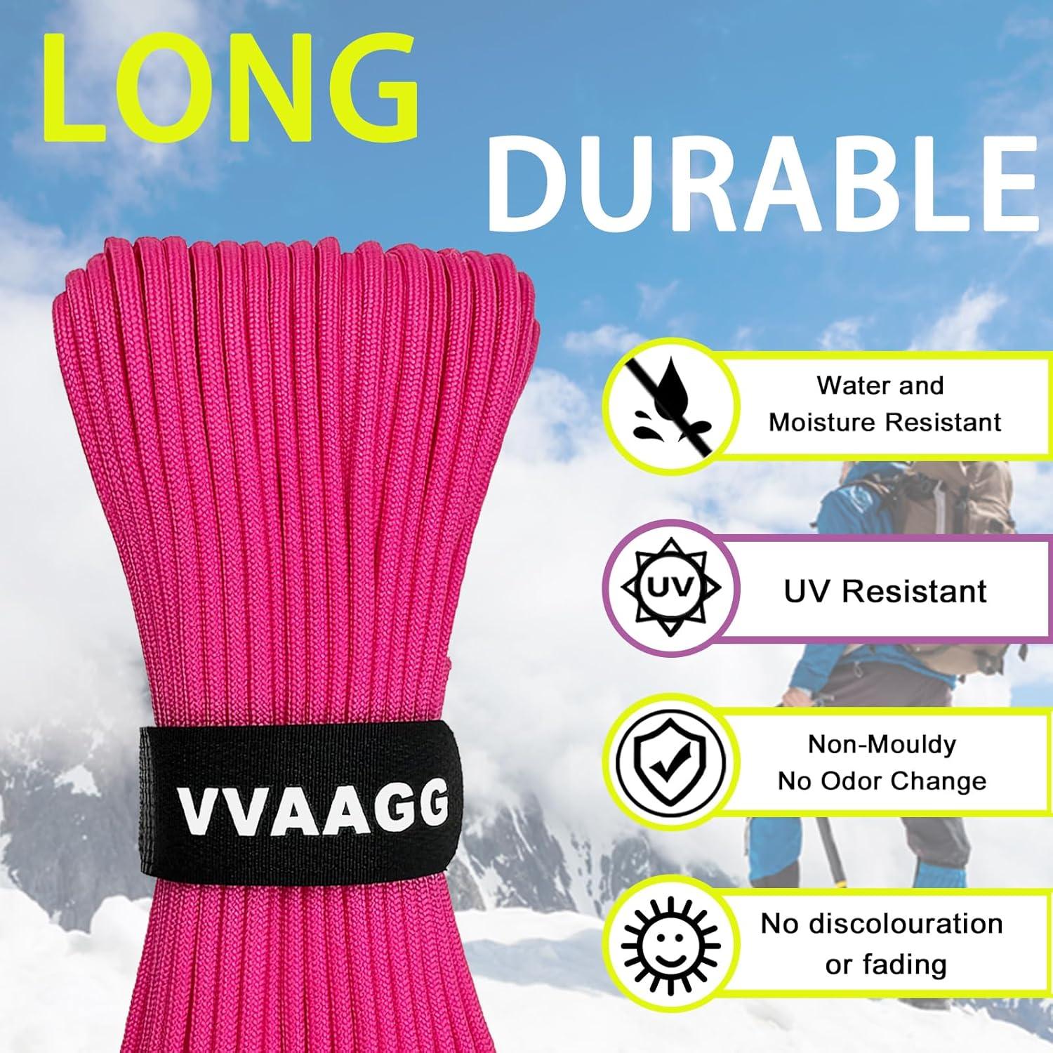 imageVVAAGG 1000 White Paracord Rope 100FT 4mm Utility Parachute Cord 12 Strand Nylon Camping Rope Tent Rope Clothsline RopePink