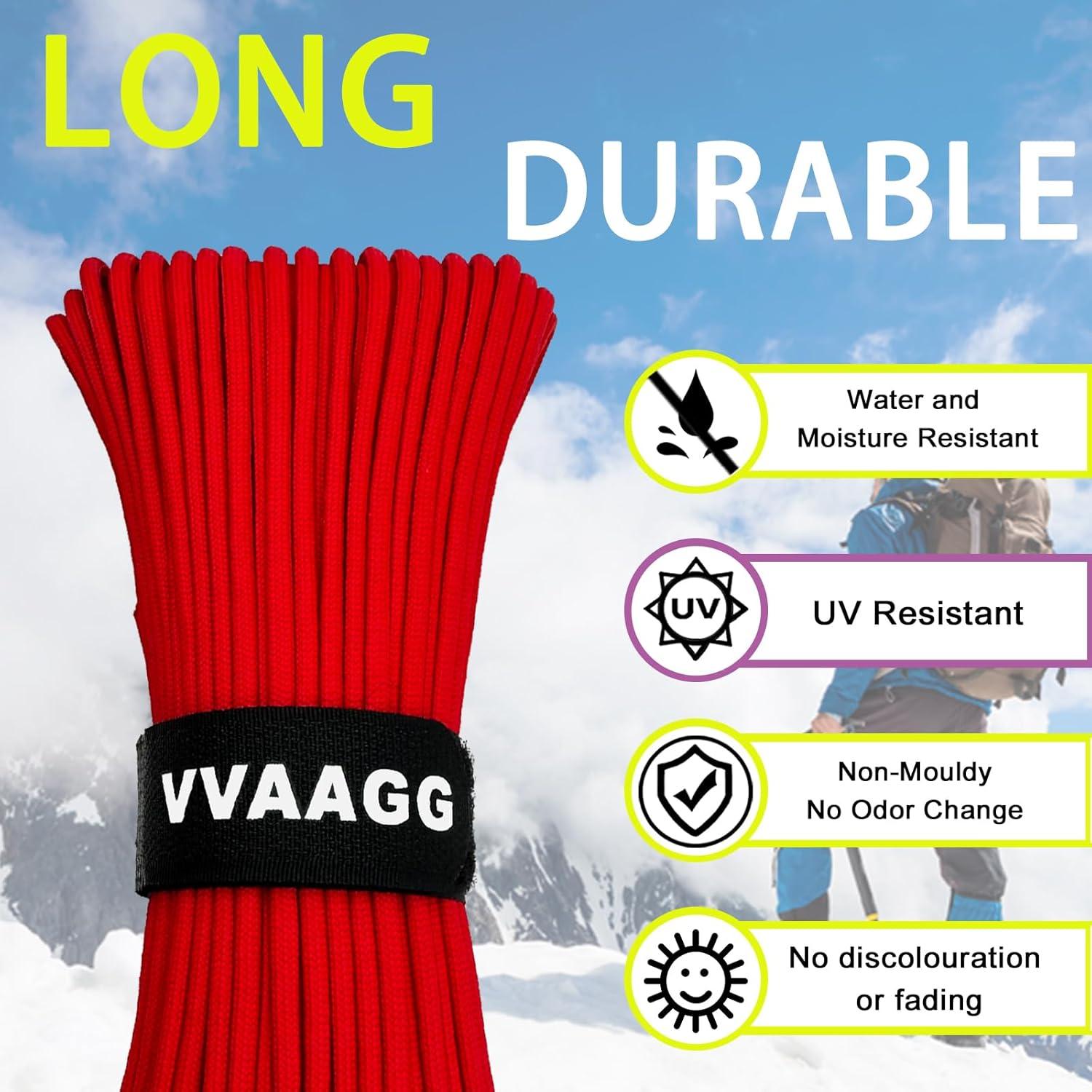imageVVAAGG 1000 White Paracord Rope 100FT 4mm Utility Parachute Cord 12 Strand Nylon Camping Rope Tent Rope Clothsline RopeRed