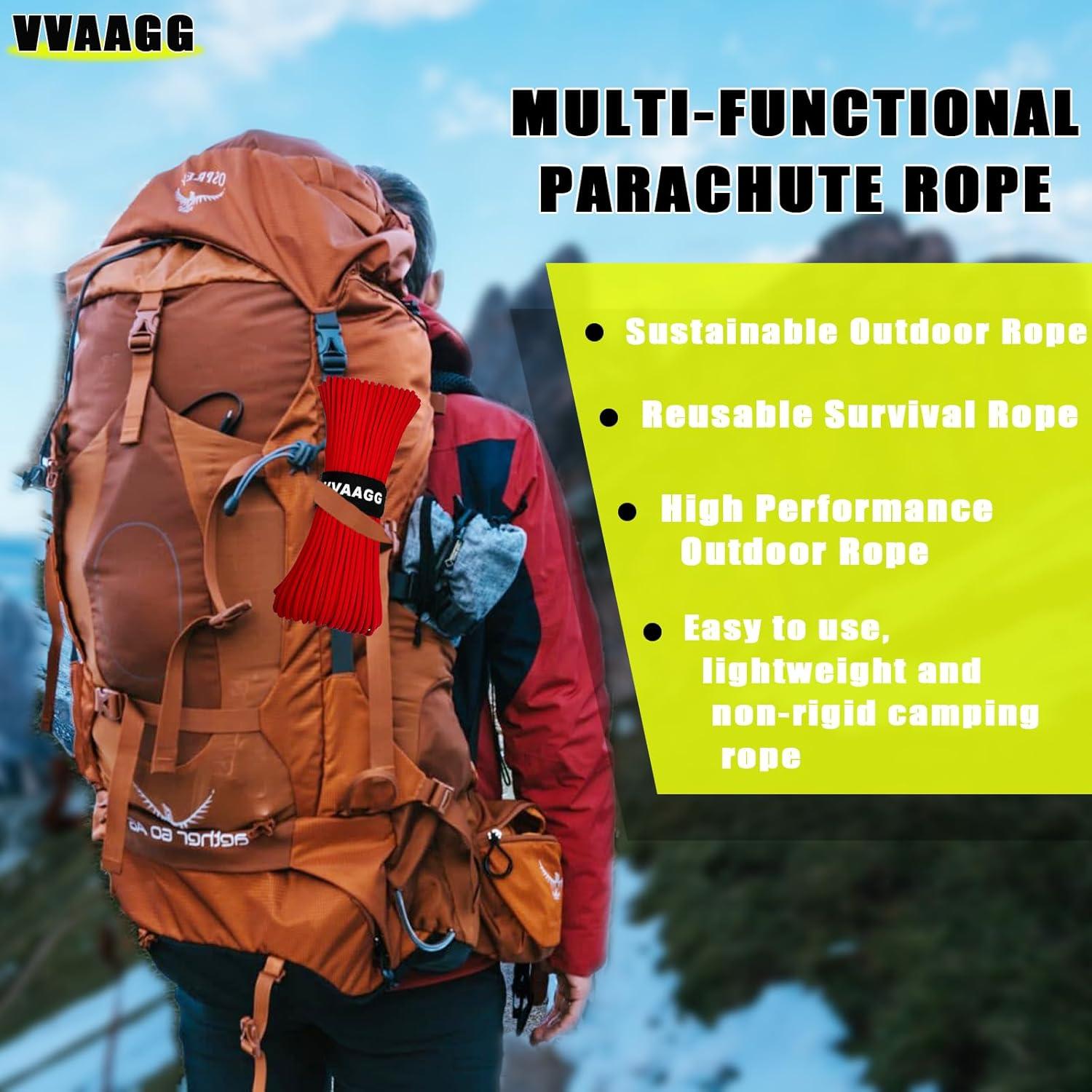 imageVVAAGG 1000 White Paracord Rope 100FT 4mm Utility Parachute Cord 12 Strand Nylon Camping Rope Tent Rope Clothsline RopeRed