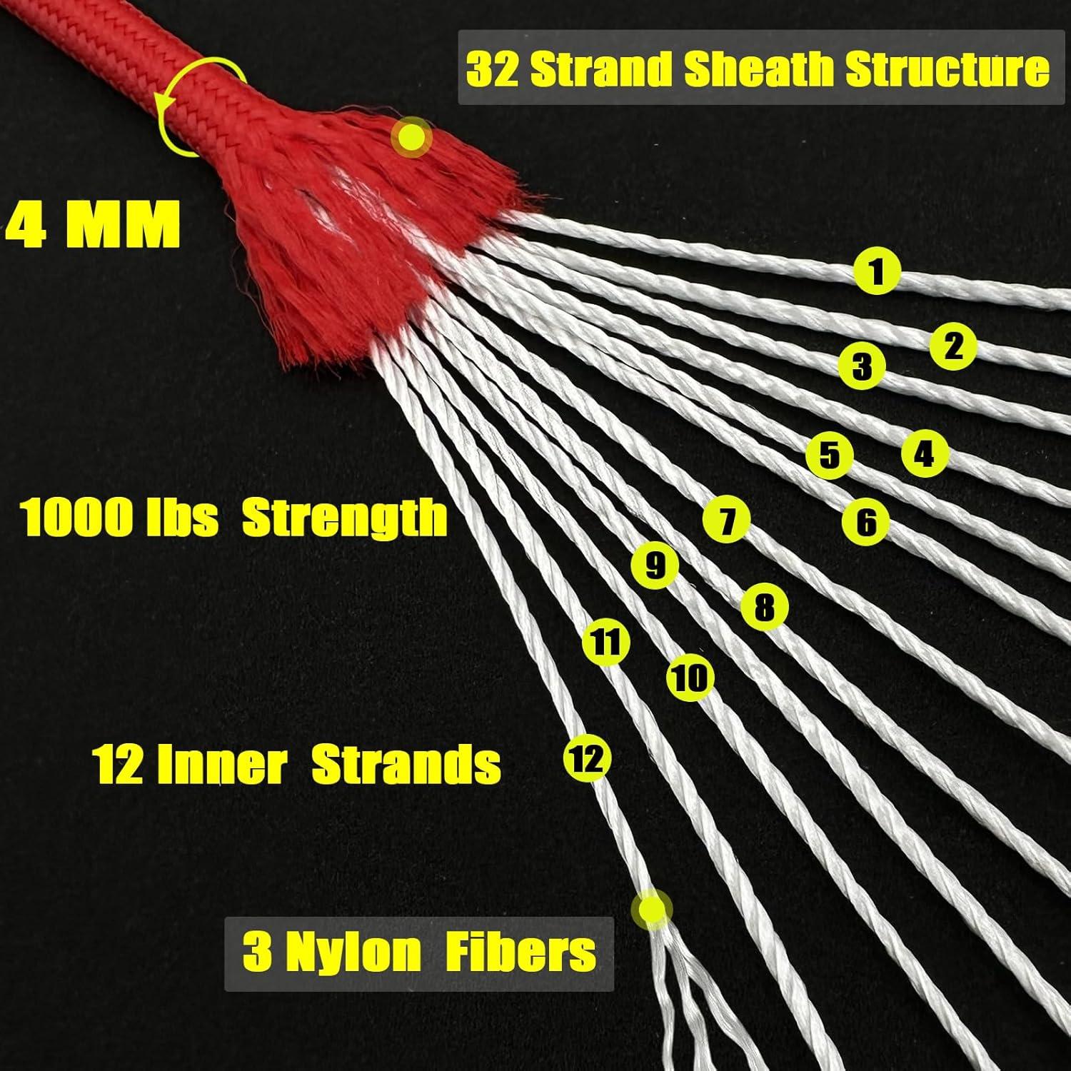 imageVVAAGG 1000 White Paracord Rope 100FT 4mm Utility Parachute Cord 12 Strand Nylon Camping Rope Tent Rope Clothsline RopeRed