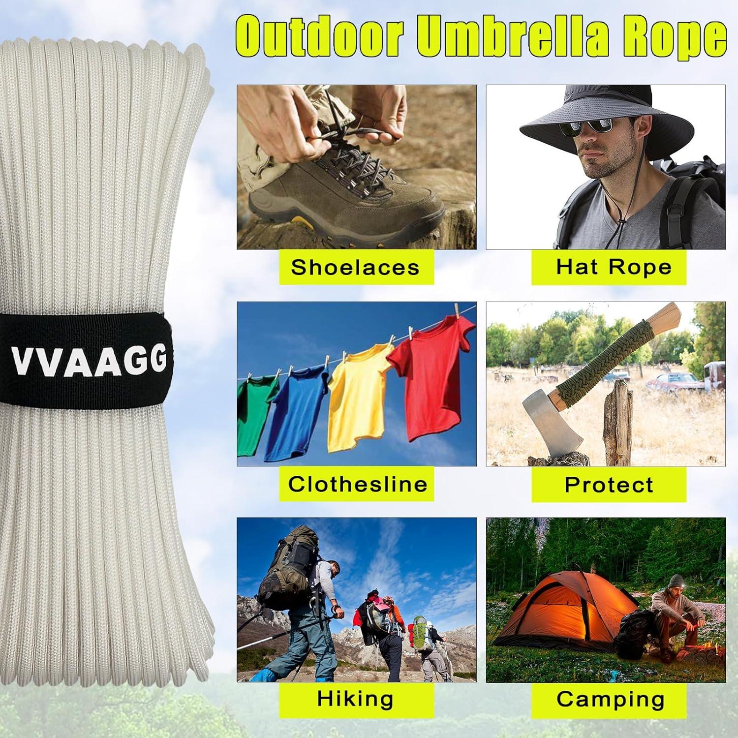imageVVAAGG 1000 White Paracord Rope 100FT 4mm Utility Parachute Cord 12 Strand Nylon Camping Rope Tent Rope Clothsline RopeWhite