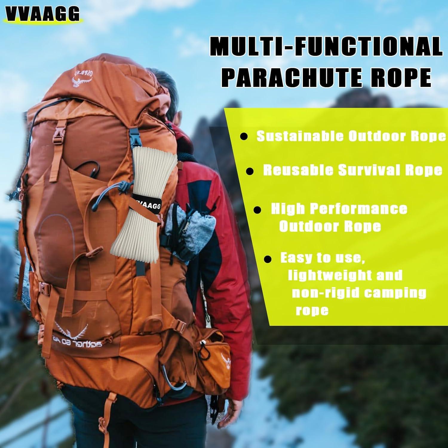 imageVVAAGG 1000 White Paracord Rope 100FT 4mm Utility Parachute Cord 12 Strand Nylon Camping Rope Tent Rope Clothsline RopeWhite