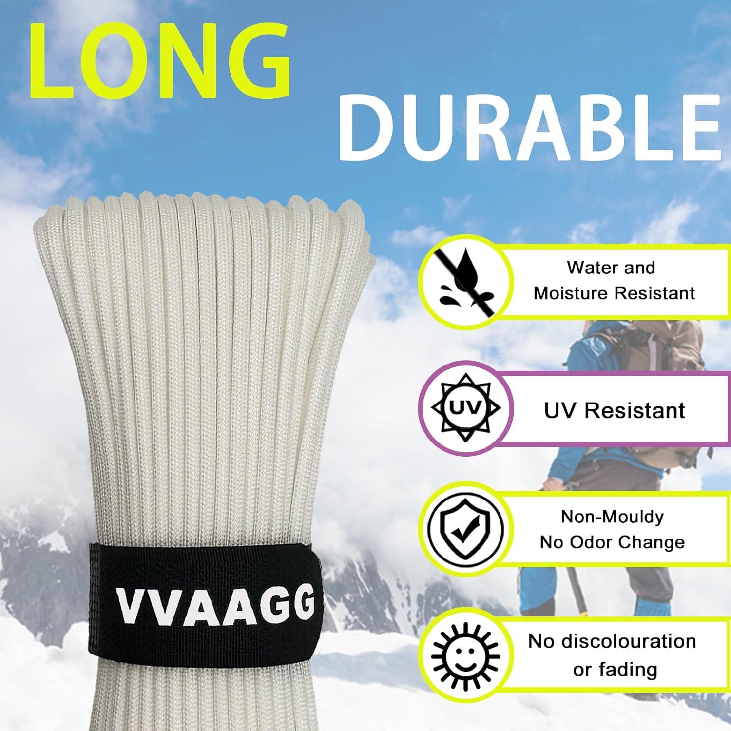 imageVVAAGG 1000 White Paracord Rope 100FT 4mm Utility Parachute Cord 12 Strand Nylon Camping Rope Tent Rope Clothsline RopeWhite