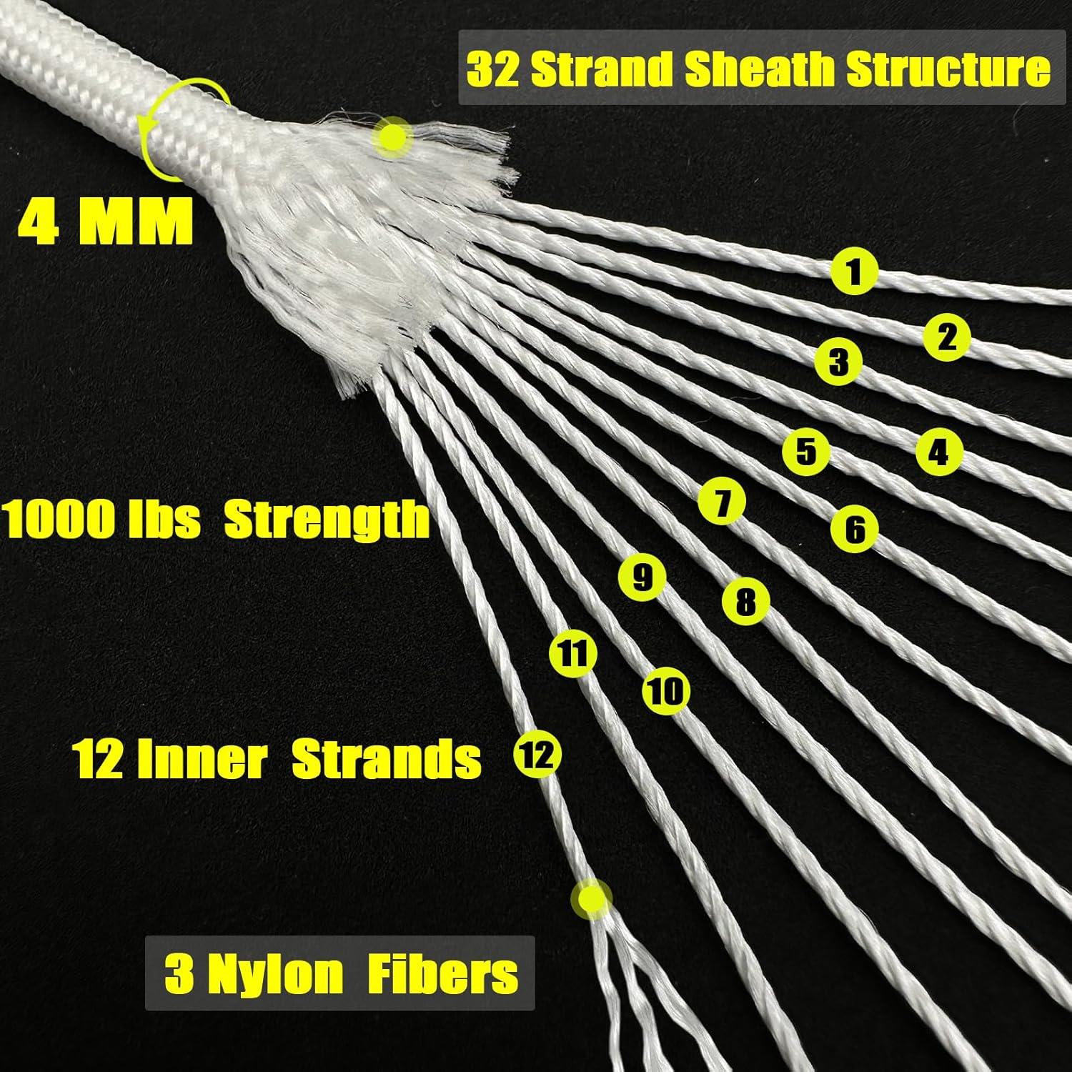 imageVVAAGG 1000 White Paracord Rope 100FT 4mm Utility Parachute Cord 12 Strand Nylon Camping Rope Tent Rope Clothsline RopeWhite