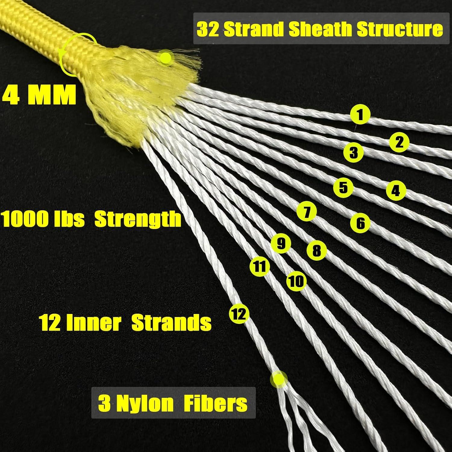 imageVVAAGG 1000 White Paracord Rope 100FT 4mm Utility Parachute Cord 12 Strand Nylon Camping Rope Tent Rope Clothsline RopeYellow
