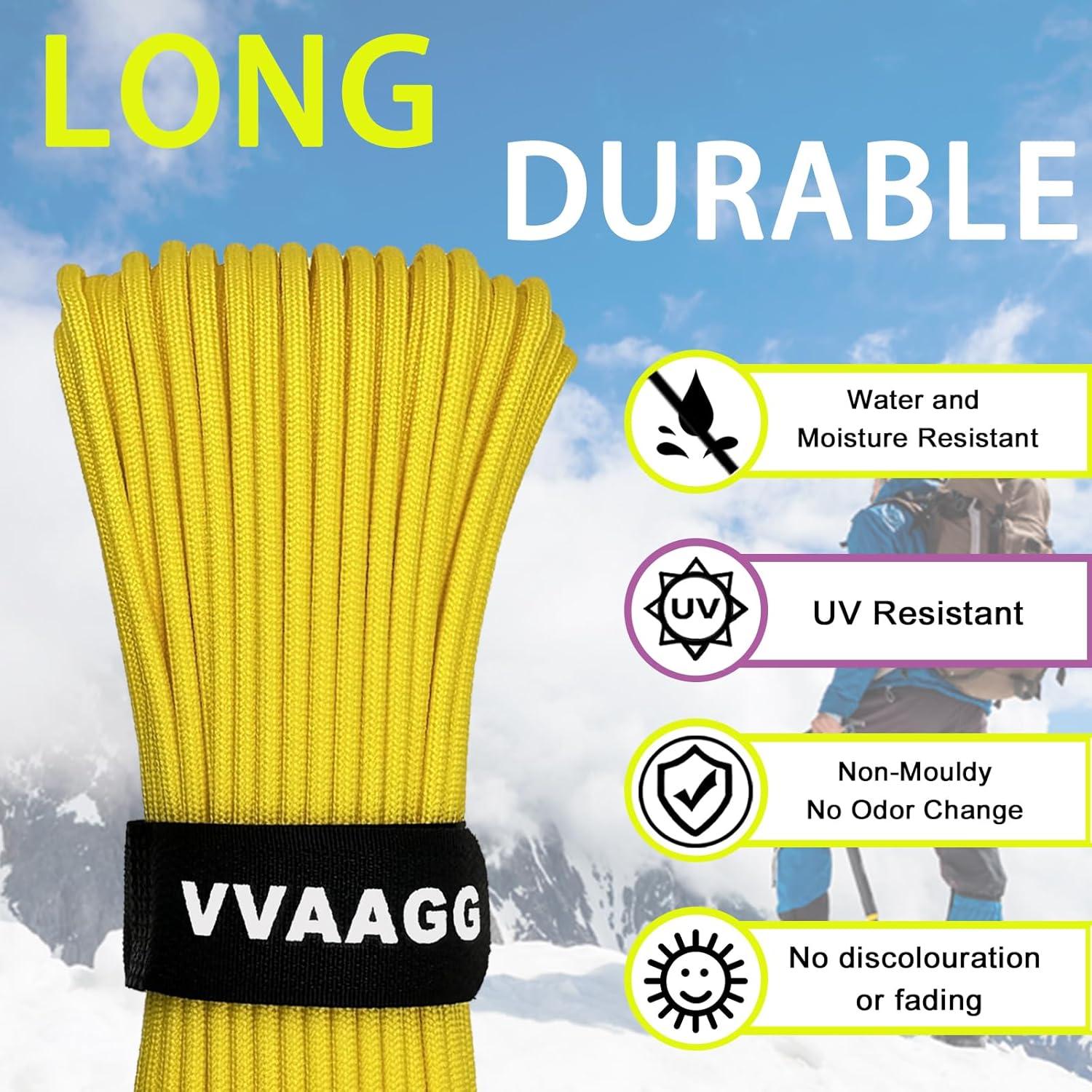 imageVVAAGG 1000 White Paracord Rope 100FT 4mm Utility Parachute Cord 12 Strand Nylon Camping Rope Tent Rope Clothsline RopeYellow