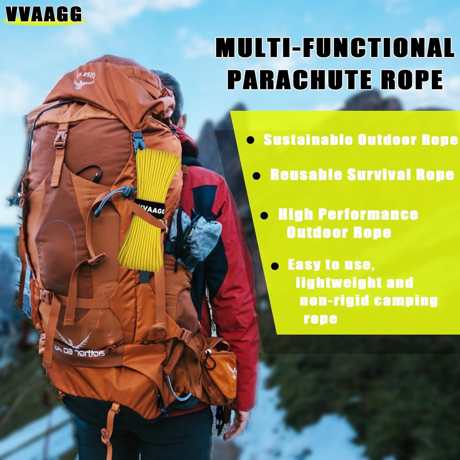 imageVVAAGG 1000 White Paracord Rope 100FT 4mm Utility Parachute Cord 12 Strand Nylon Camping Rope Tent Rope Clothsline RopeYellow