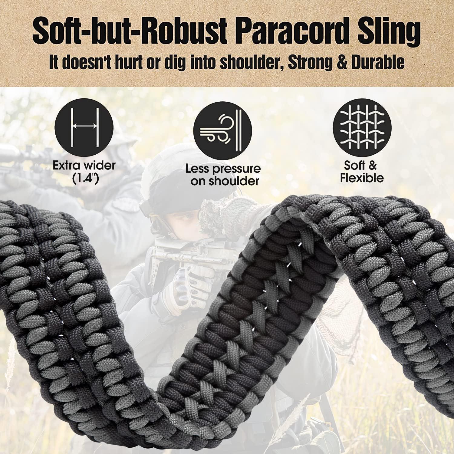 imageVVAAGG 2 Point QD Sling Adjustable 550 Paracord Sling with Metal Hook and QD Sling Swivels for HuntingBlackGray