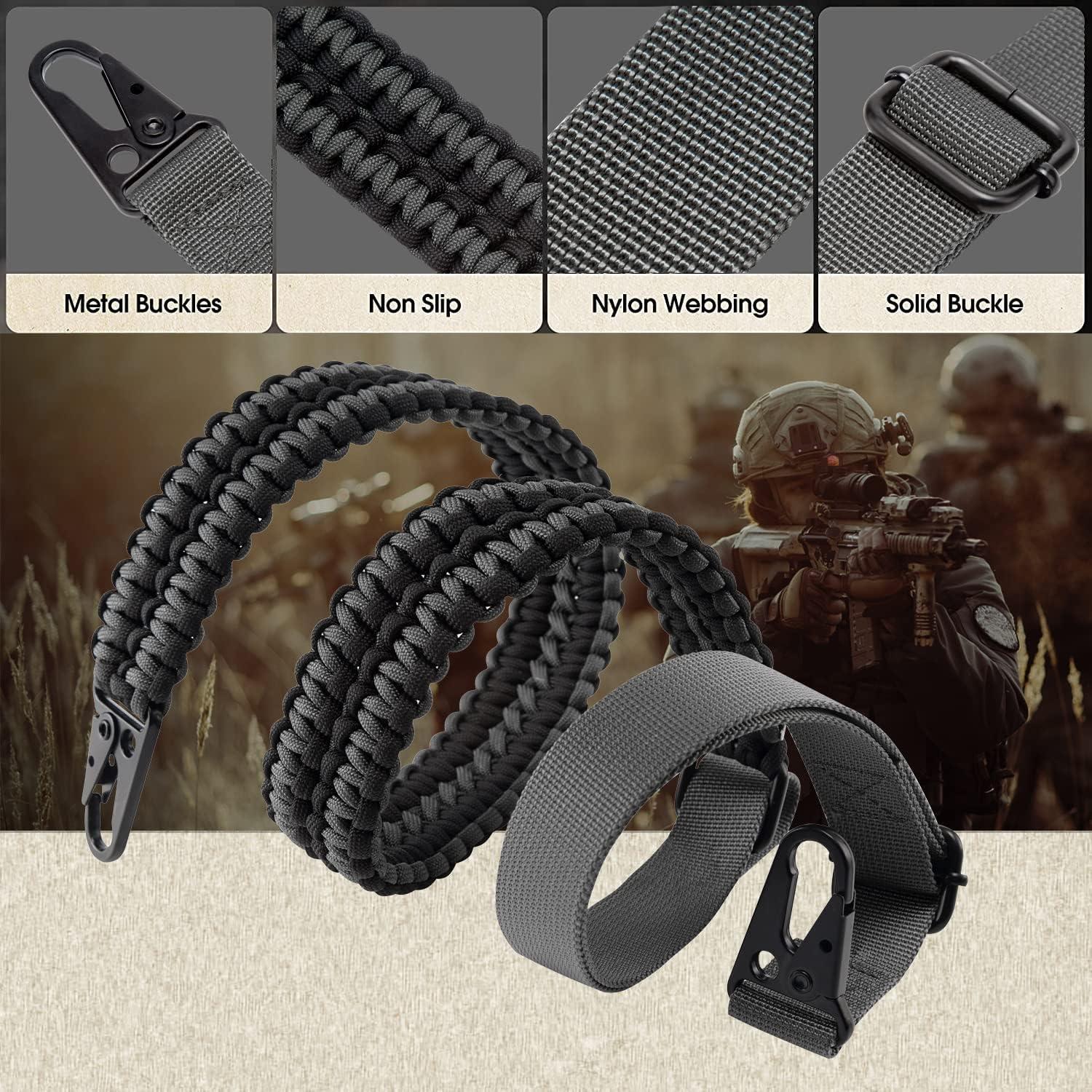 imageVVAAGG 2 Point QD Sling Adjustable 550 Paracord Sling with Metal Hook and QD Sling Swivels for HuntingBlackGray