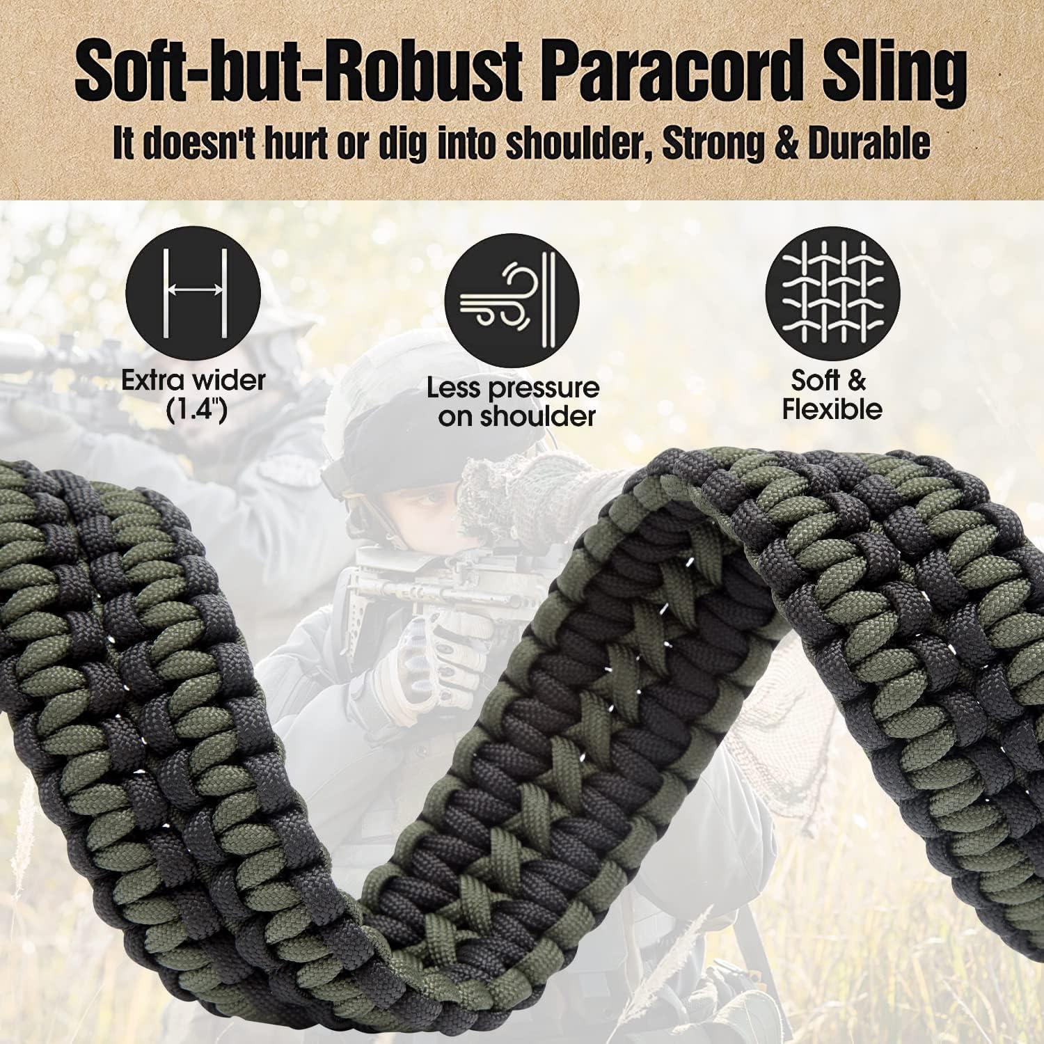 imageVVAAGG 2 Point QD Sling Adjustable 550 Paracord Sling with Metal Hook and QD Sling Swivels for HuntingBlackGreen