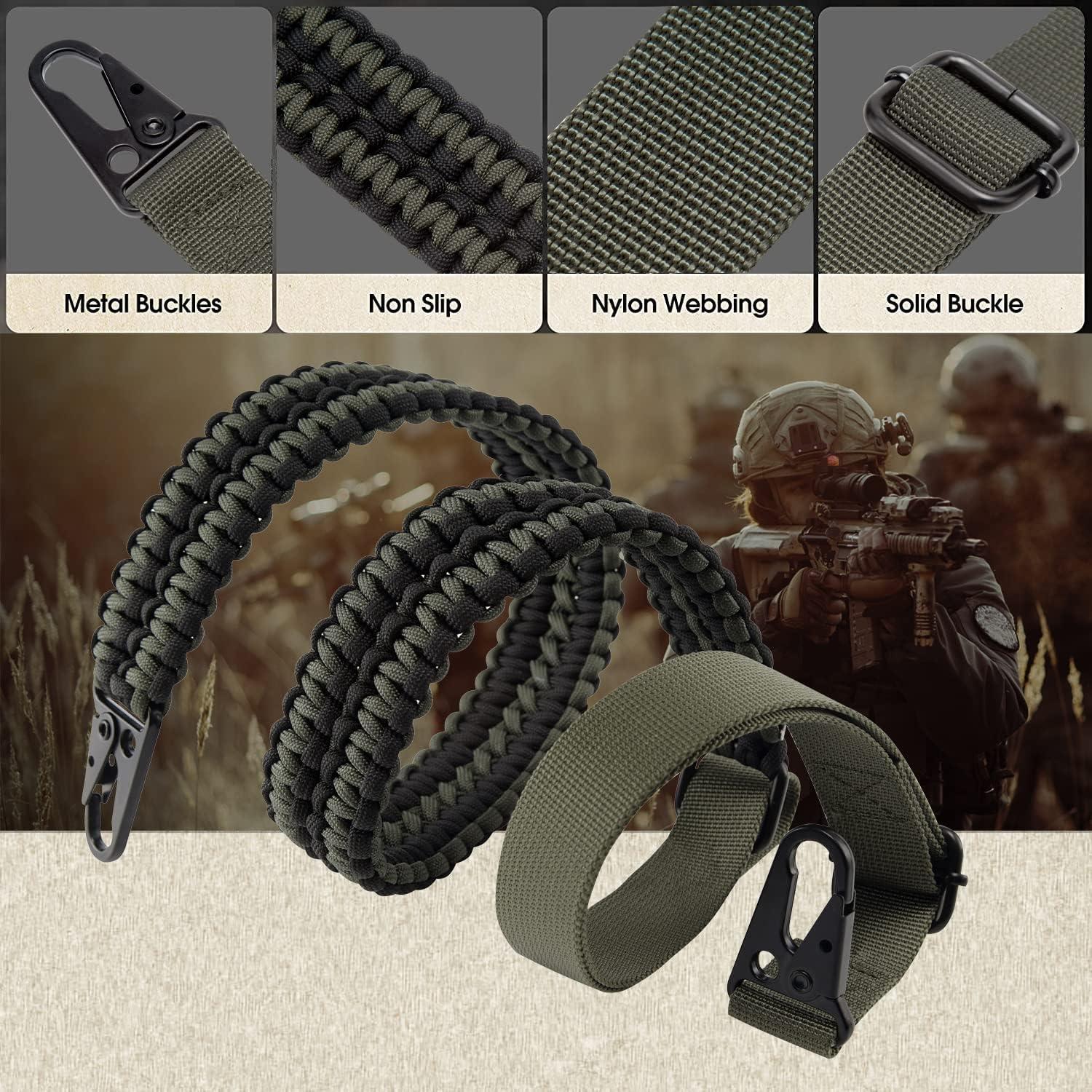 imageVVAAGG 2 Point QD Sling Adjustable 550 Paracord Sling with Metal Hook and QD Sling Swivels for HuntingBlackGreen