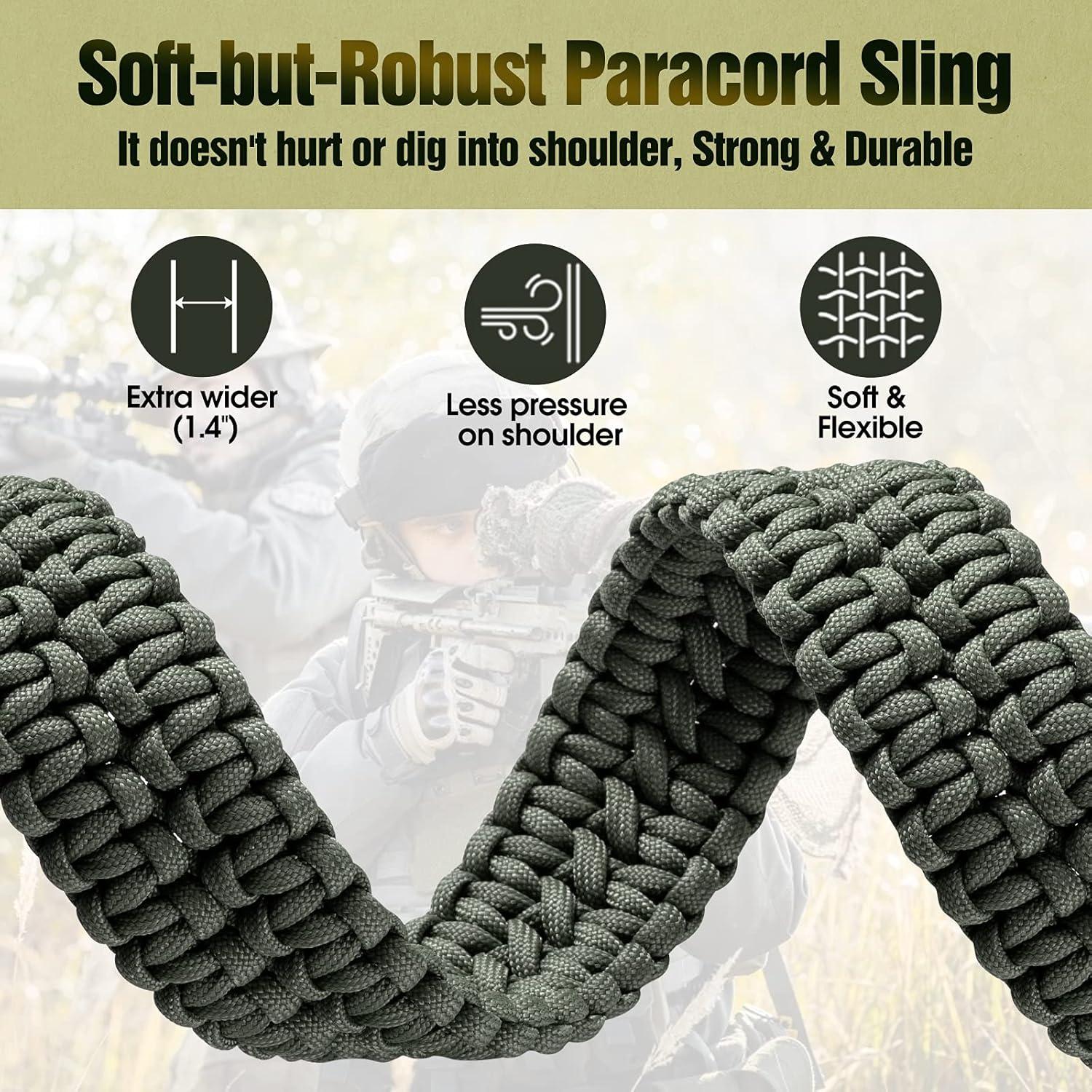 imageVVAAGG 2 Point QD Sling Adjustable 550 Paracord Sling with Metal Hook and QD Sling Swivels for HuntingGreen