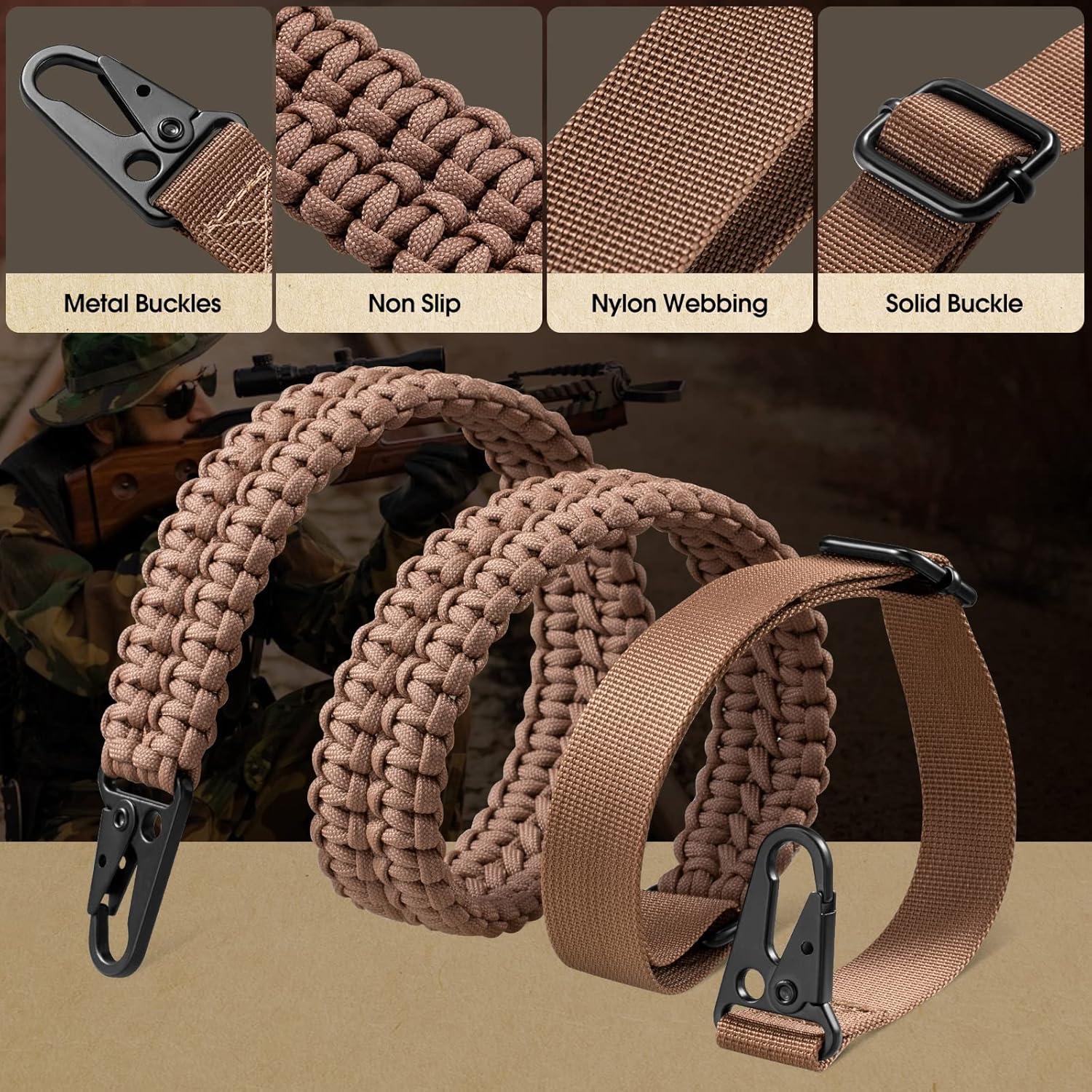 imageVVAAGG 2 Point QD Sling Adjustable 550 Paracord Sling with Metal Hook and QD Sling Swivels for HuntingTan