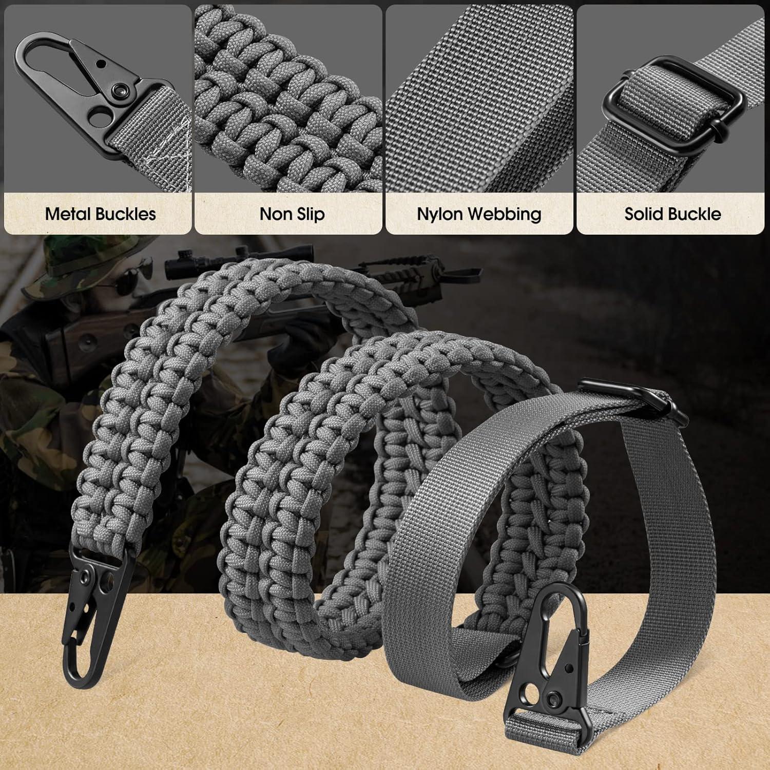 imageVVAAGG 2 Point Sling Adjustable 550 Paracord Sling Strap with Metal HooksGray