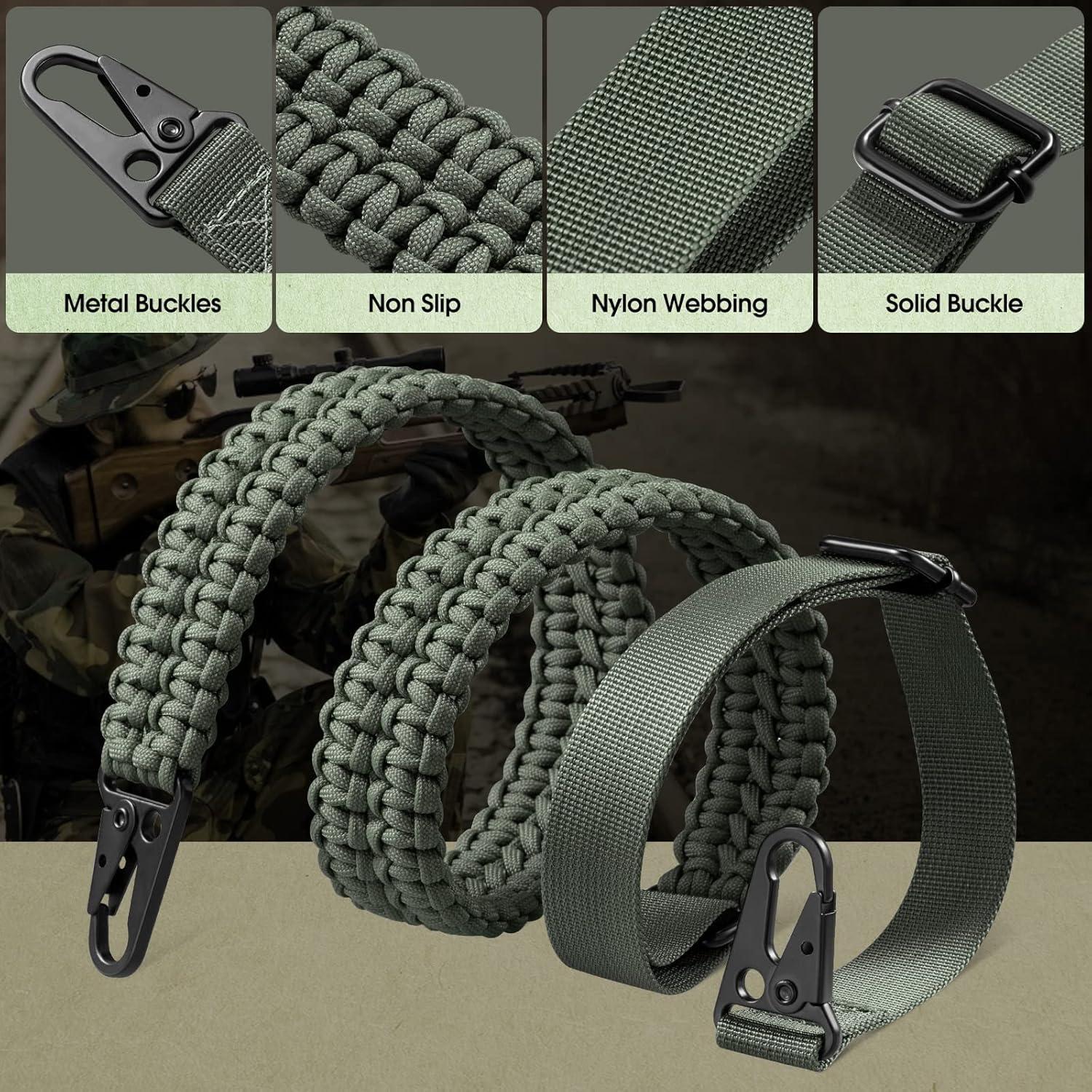 imageVVAAGG 2 Point Sling Adjustable 550 Paracord Sling Strap with Metal HooksGreen