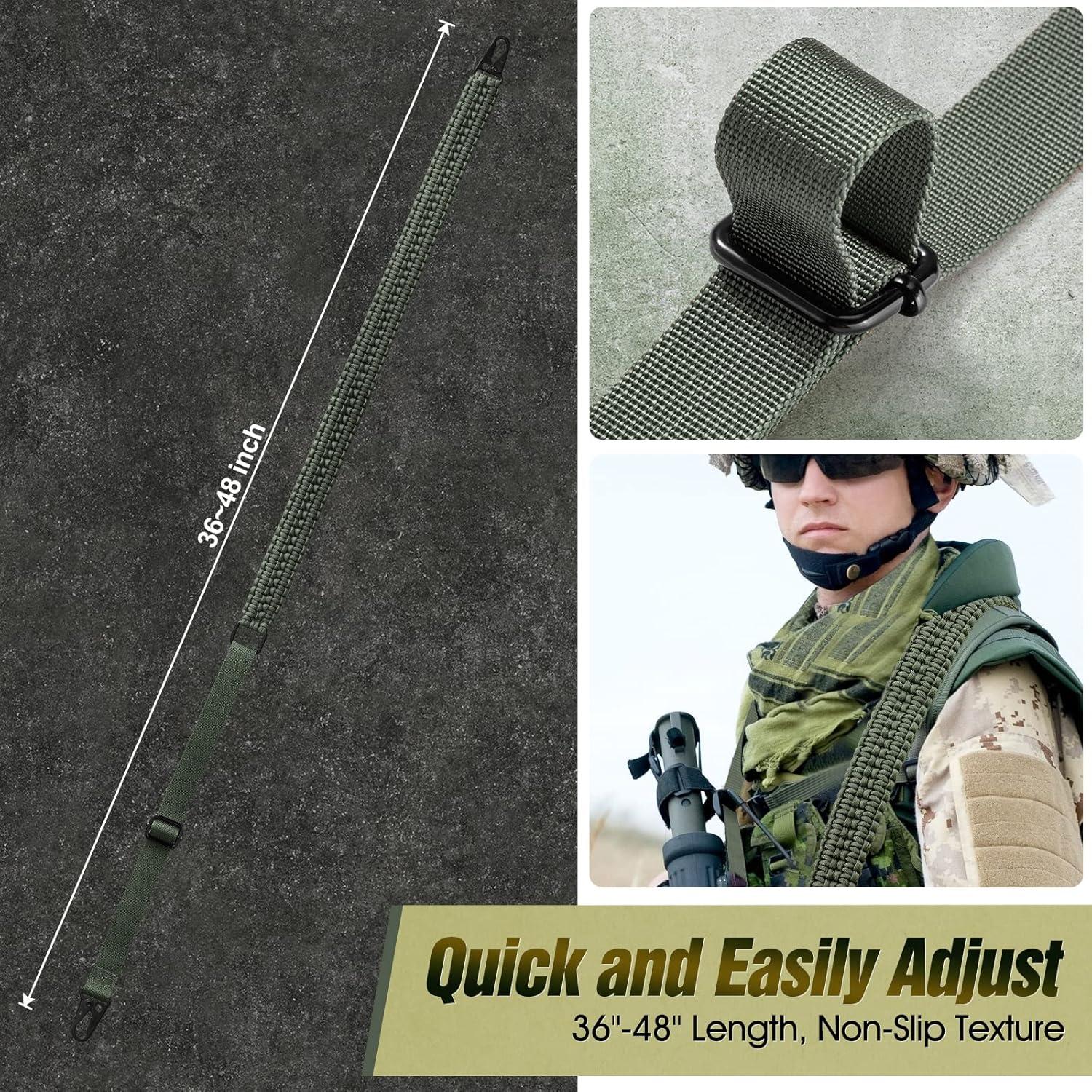 imageVVAAGG 2 Point Sling Adjustable 550 Paracord Sling Strap with Metal HooksGreen