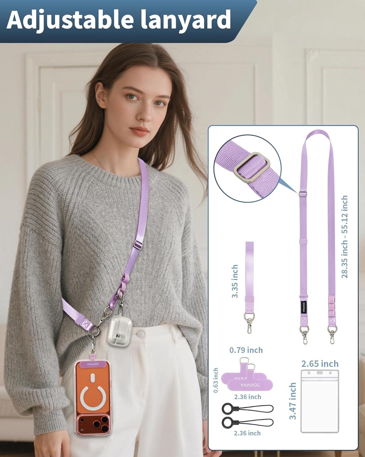 imageVVAAGG Cell Phone Lanyard for iPhone Adjustable Phone Strap Crossbody Neck and Wrist Strap AntiTheft Lanyard Travel Essential Compatible for iPhone Android SmartphonesPurple