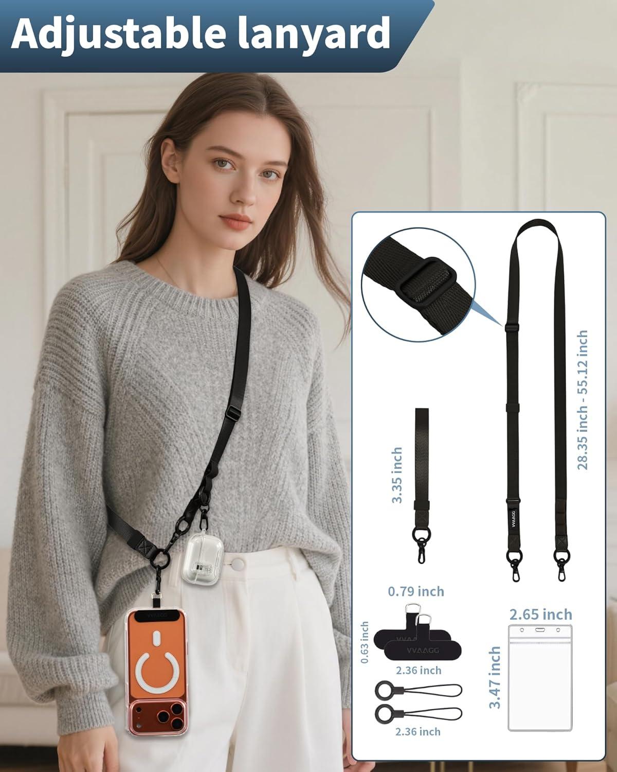 imageVVAAGG Cell Phone Lanyard for iPhone Adjustable Phone Strap Crossbody Neck and Wrist Strap AntiTheft Lanyard Travel Essential Compatible for iPhone Android SmartphonesBlack