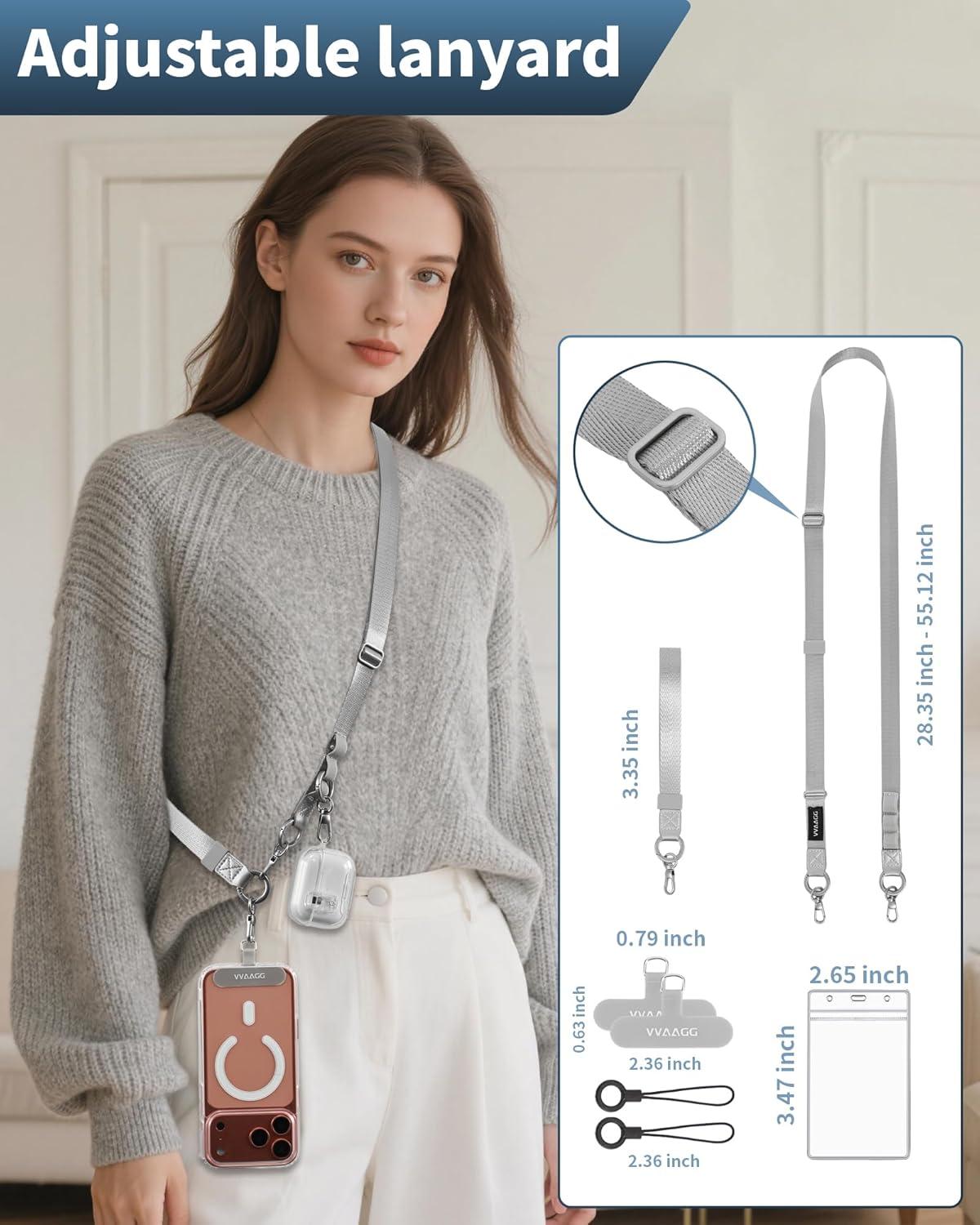 imageVVAAGG Cell Phone Lanyard for iPhone Adjustable Phone Strap Crossbody Neck and Wrist Strap AntiTheft Lanyard Travel Essential Compatible for iPhone Android SmartphonesSliver