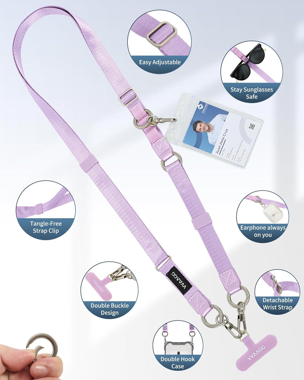 imageVVAAGG Cell Phone Lanyard for iPhone Adjustable Phone Strap Crossbody Neck and Wrist Strap AntiTheft Lanyard Travel Essential Compatible for iPhone Android SmartphonesPurple