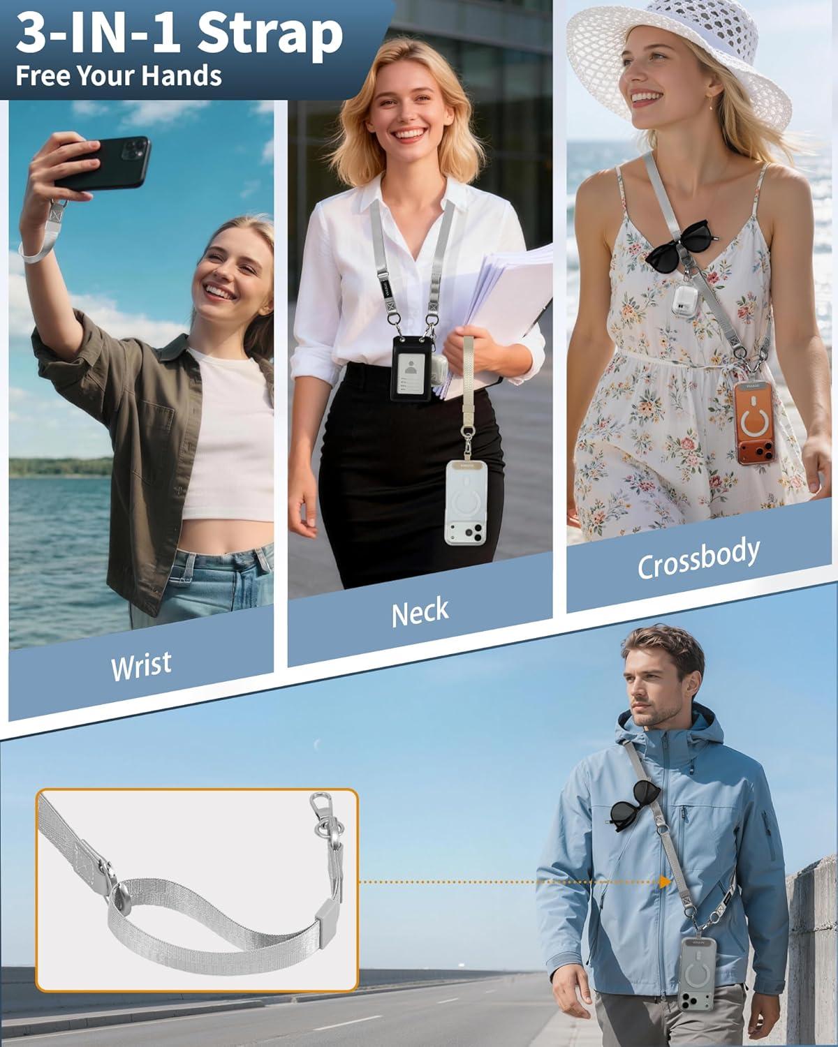 imageVVAAGG Cell Phone Lanyard for iPhone Adjustable Phone Strap Crossbody Neck and Wrist Strap AntiTheft Lanyard Travel Essential Compatible for iPhone Android SmartphonesSliver