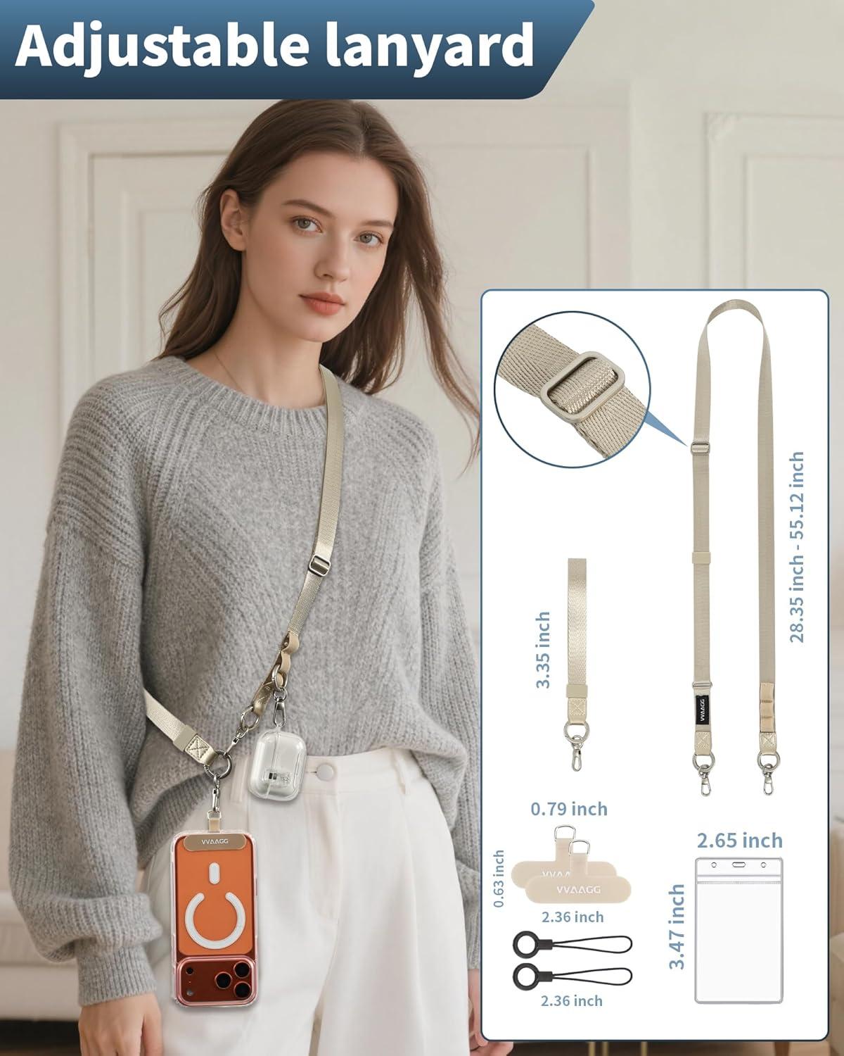 imageVVAAGG Cell Phone Lanyard for iPhone Adjustable Phone Strap Crossbody Neck and Wrist Strap AntiTheft Lanyard Travel Essential Compatible for iPhone Android SmartphonesKhaki