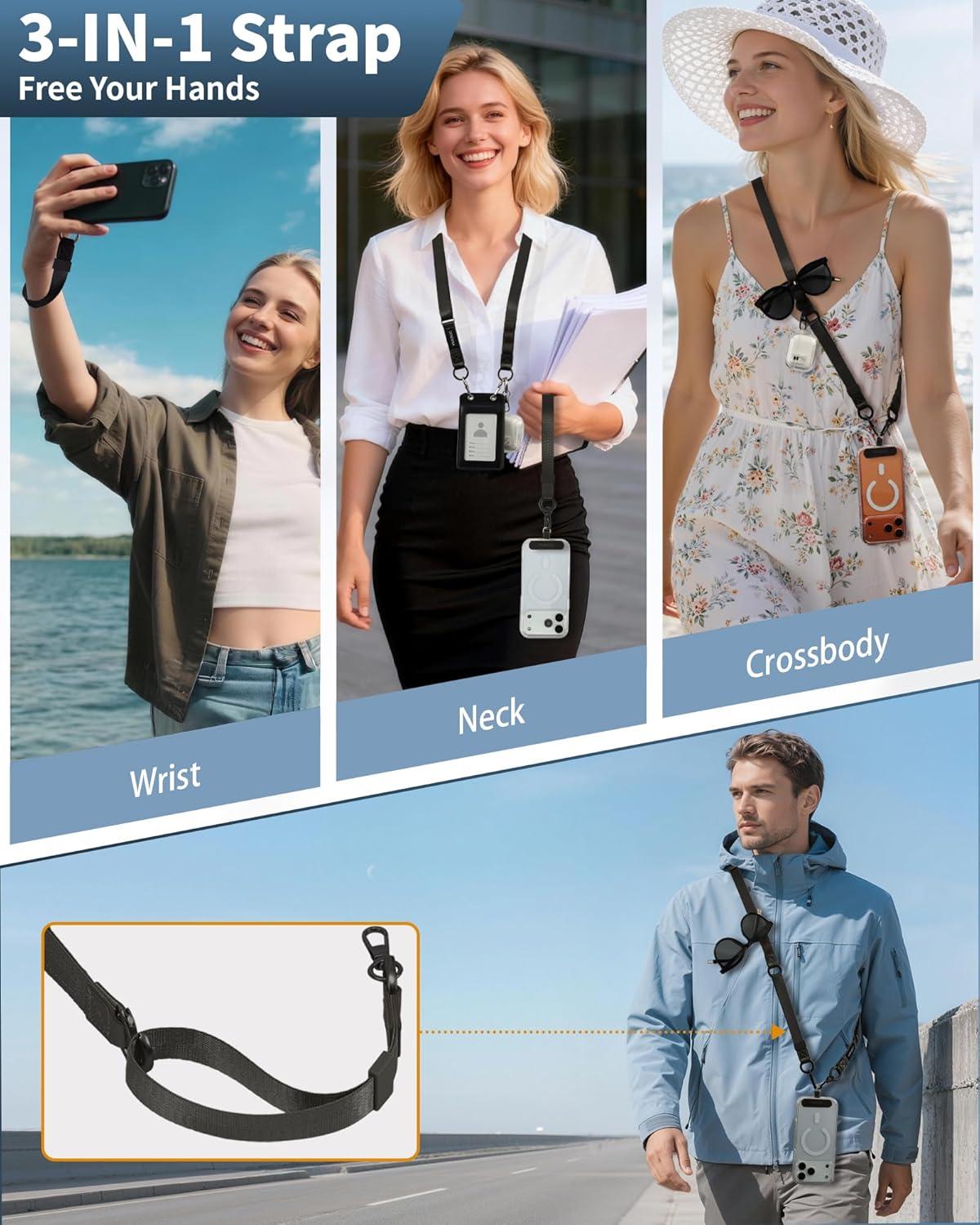 imageVVAAGG Cell Phone Lanyard for iPhone Adjustable Phone Strap Crossbody Neck and Wrist Strap AntiTheft Lanyard Travel Essential Compatible for iPhone Android SmartphonesBlack