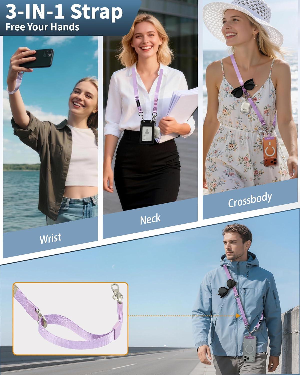 imageVVAAGG Cell Phone Lanyard for iPhone Adjustable Phone Strap Crossbody Neck and Wrist Strap AntiTheft Lanyard Travel Essential Compatible for iPhone Android SmartphonesPurple