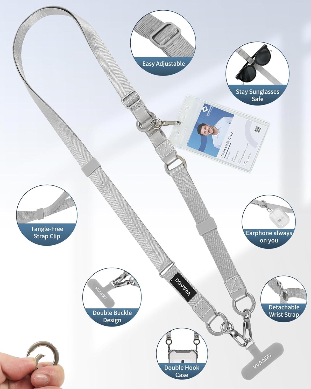 imageVVAAGG Cell Phone Lanyard for iPhone Adjustable Phone Strap Crossbody Neck and Wrist Strap AntiTheft Lanyard Travel Essential Compatible for iPhone Android SmartphonesSliver
