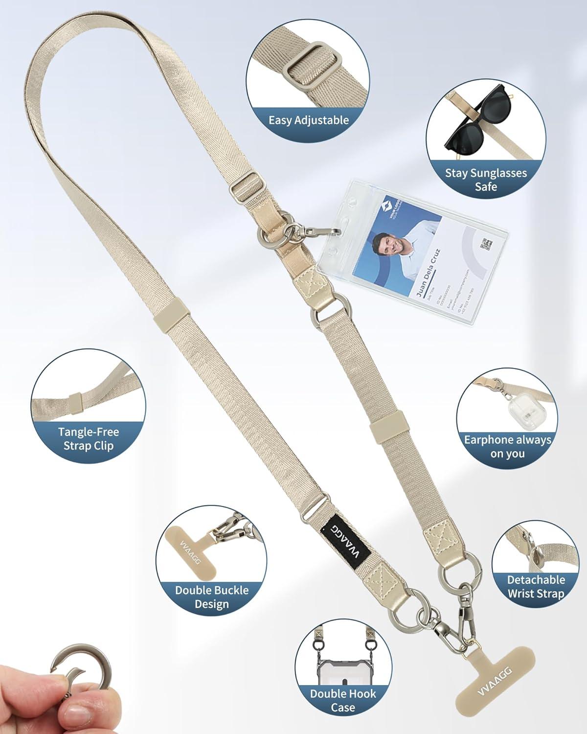imageVVAAGG Cell Phone Lanyard for iPhone Adjustable Phone Strap Crossbody Neck and Wrist Strap AntiTheft Lanyard Travel Essential Compatible for iPhone Android SmartphonesKhaki