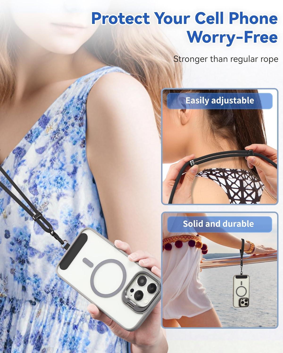 imageVVAAGG Cell Phone Lanyard for iPhone Crossbody Phone Strap and Wrist Strap Most iPhone and Android SmartphonesBlack