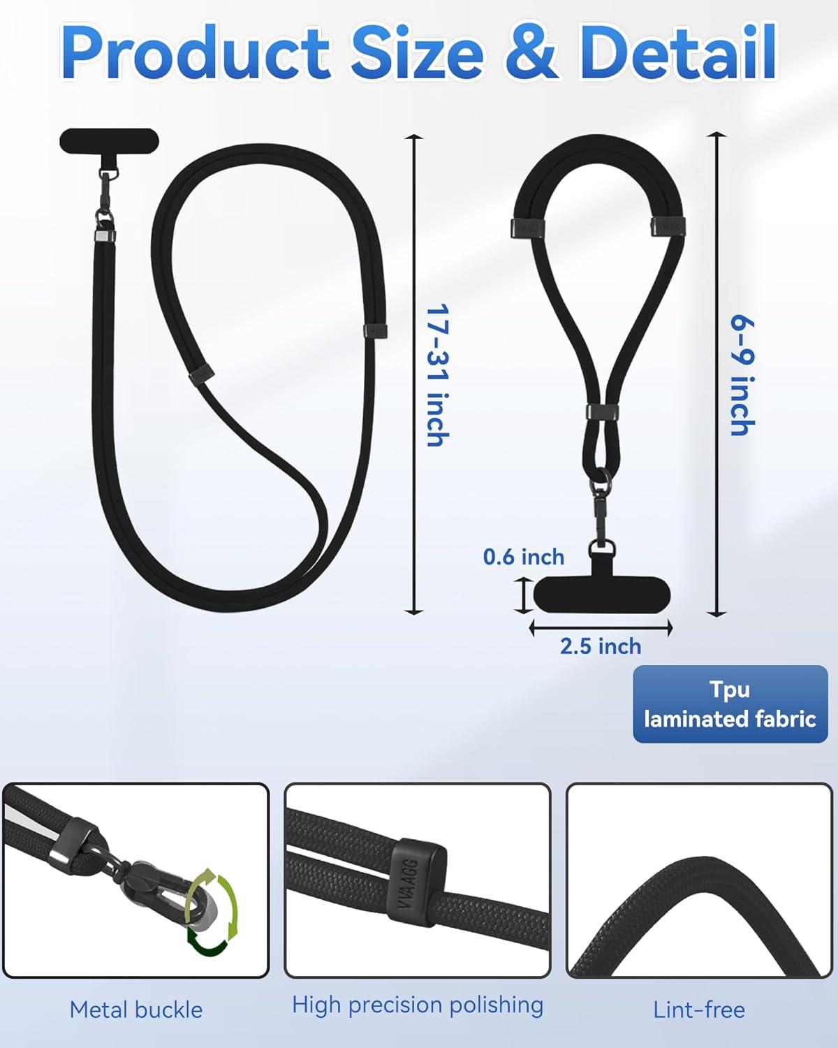 imageVVAAGG Cell Phone Lanyard for iPhone Crossbody Phone Strap and Wrist Strap Most iPhone and Android SmartphonesBlack