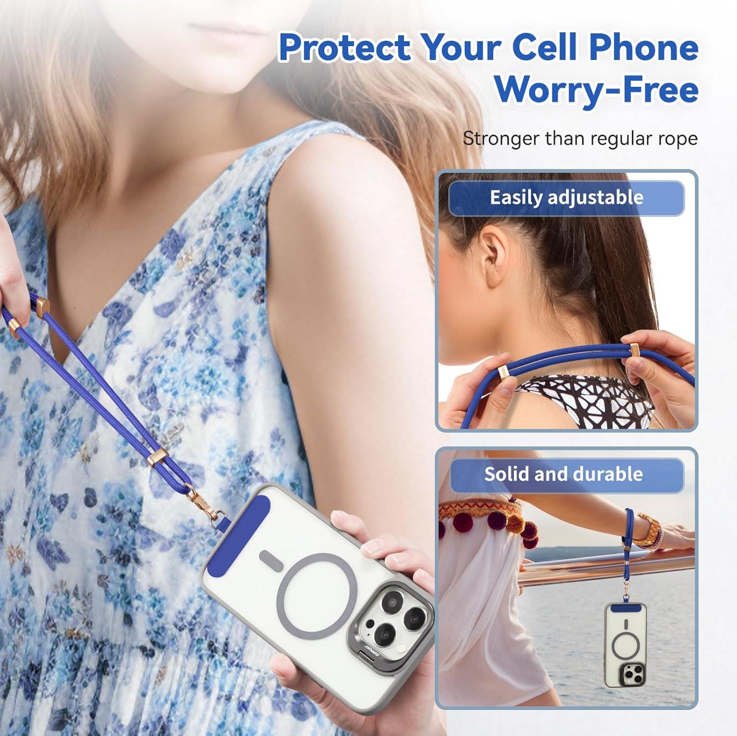 imageVVAAGG Cell Phone Lanyard for iPhone Crossbody Phone Strap and Wrist Strap Most iPhone and Android SmartphonesBlue