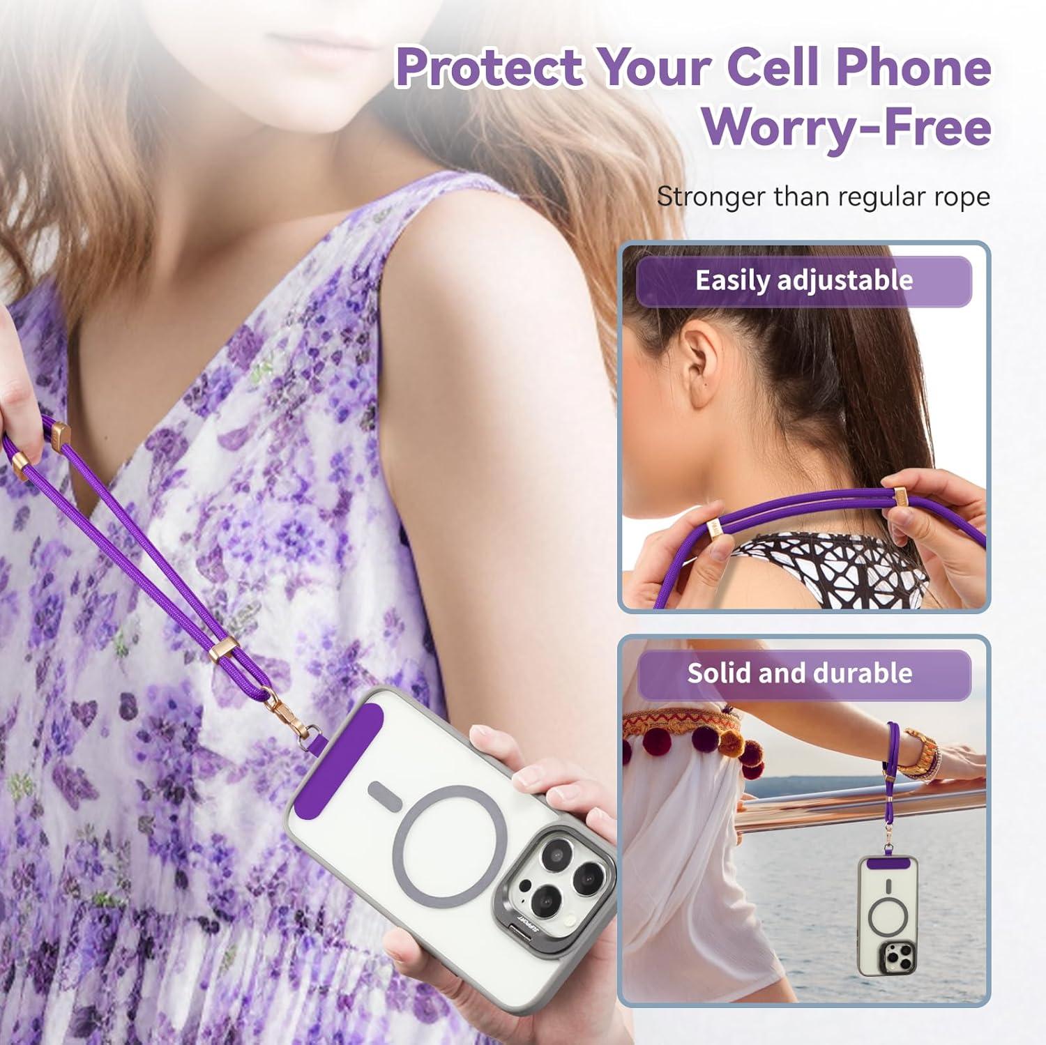 imageVVAAGG Cell Phone Lanyard for iPhone Crossbody Phone Strap and Wrist Strap Most iPhone and Android SmartphonesDkpurple