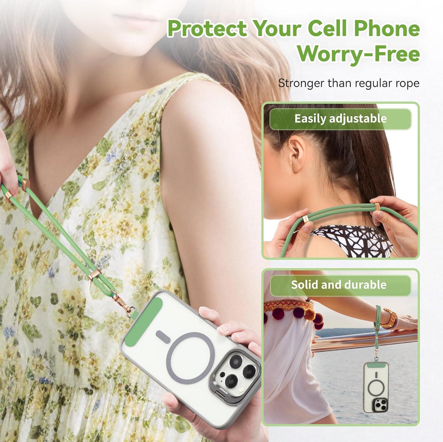 imageVVAAGG Cell Phone Lanyard for iPhone Crossbody Phone Strap and Wrist Strap Most iPhone and Android SmartphonesGreen